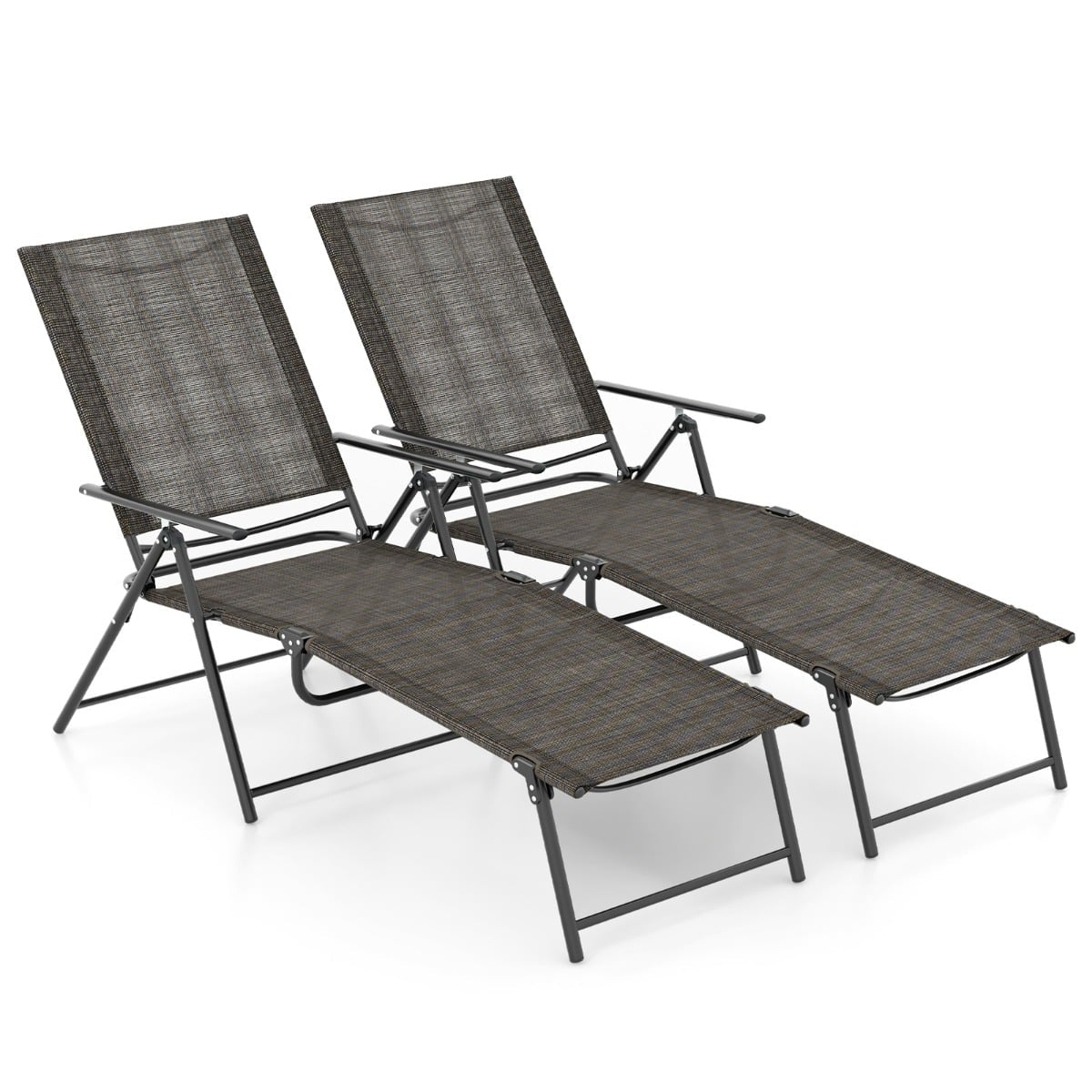 Adjustable Folding Sun Lounger Set, Brown, 2-Piece