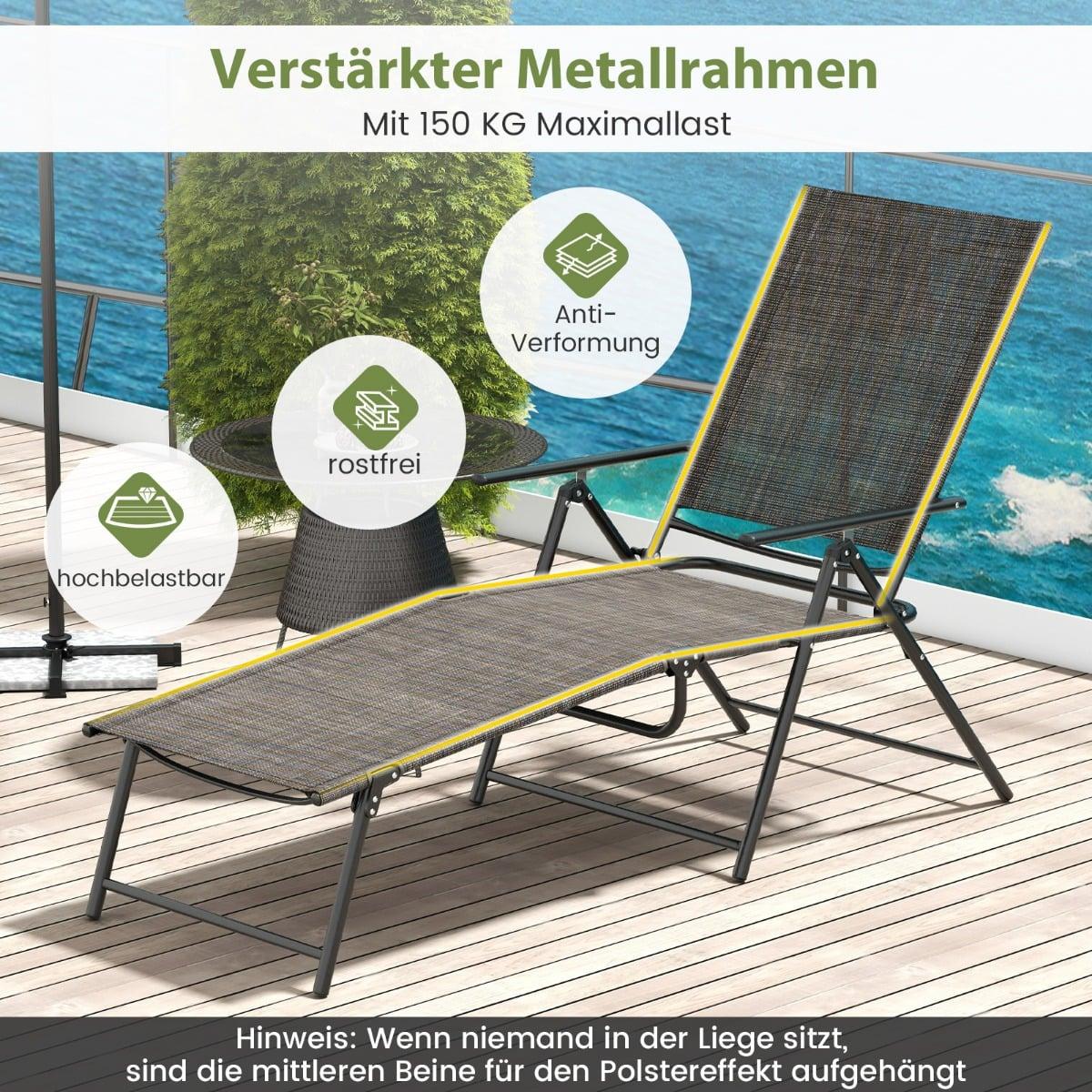 Adjustable Folding Sun Lounger Set, Brown, 2-Piece