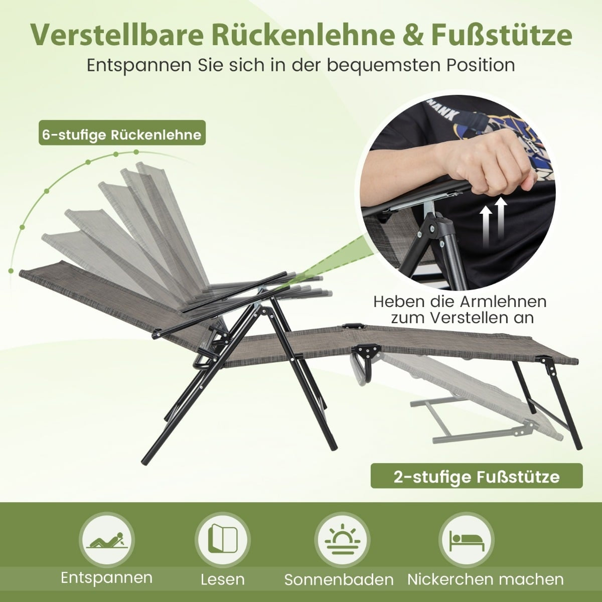 Adjustable Folding Sun Lounger Set, Brown, 2-Piece
