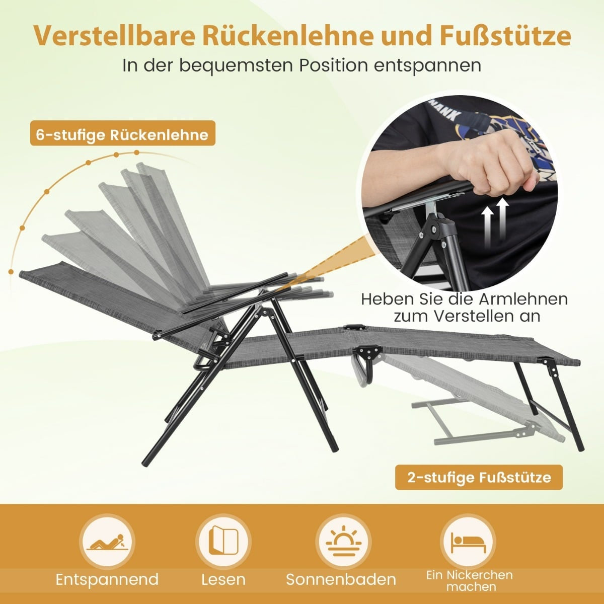 Adjustable Folding Sun Lounger Set – Grey, 2 Pieces