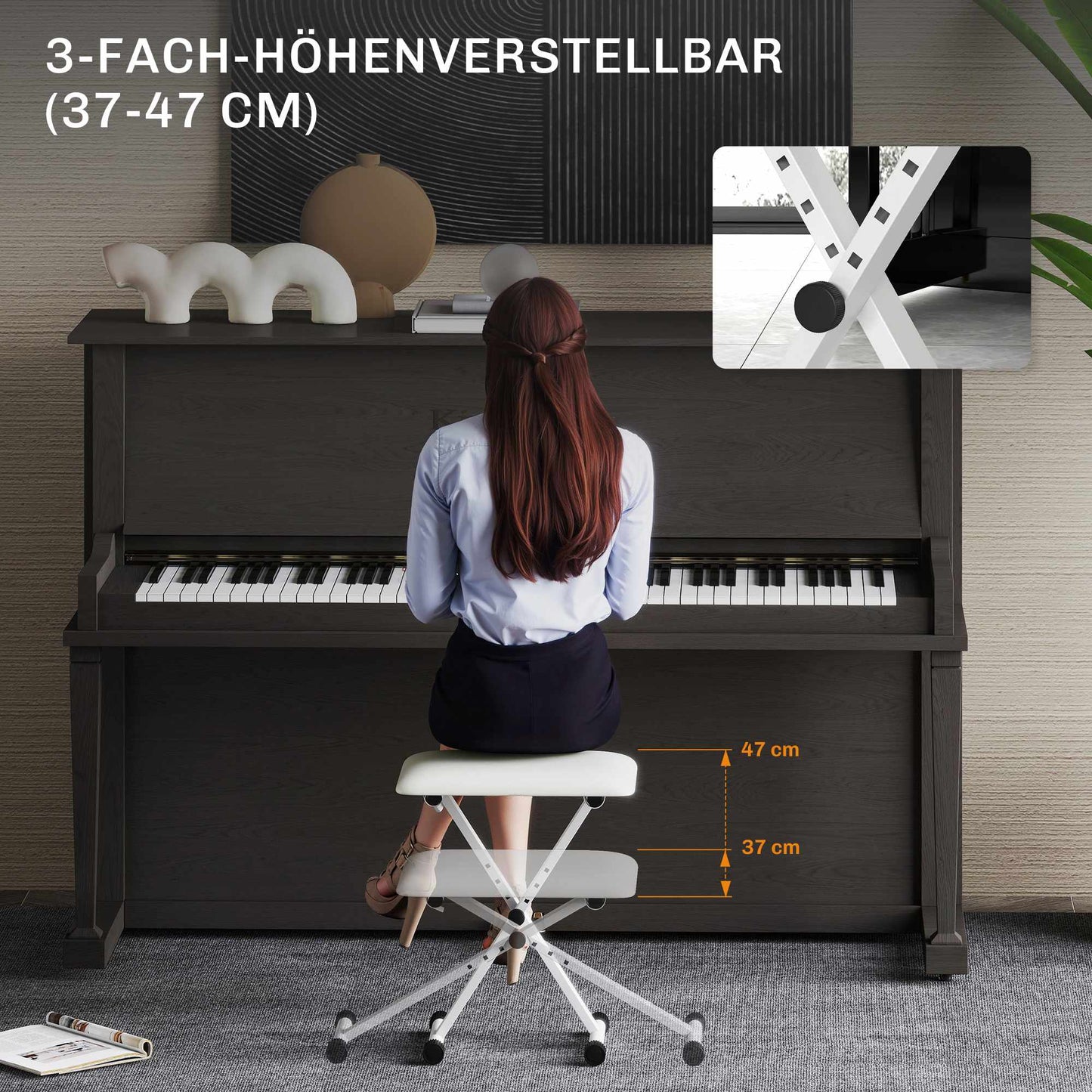 Adjustable Folding X-Frame Piano Bench with Faux Leather Cushion