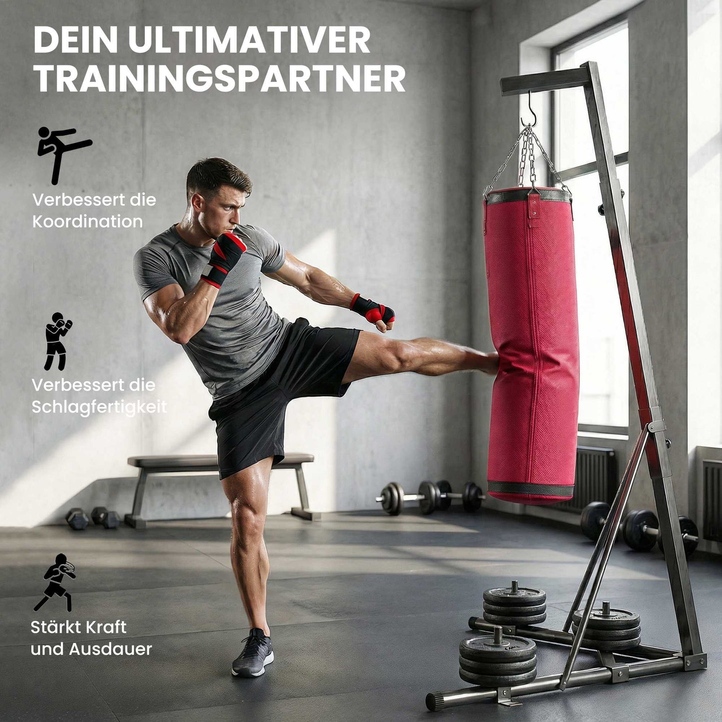 Adjustable Freestanding Punching Bag Stand with Bag
