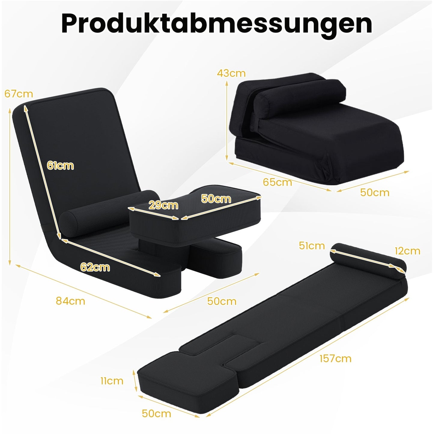 Adjustable Gaming Floor Chair with Footrest, Black