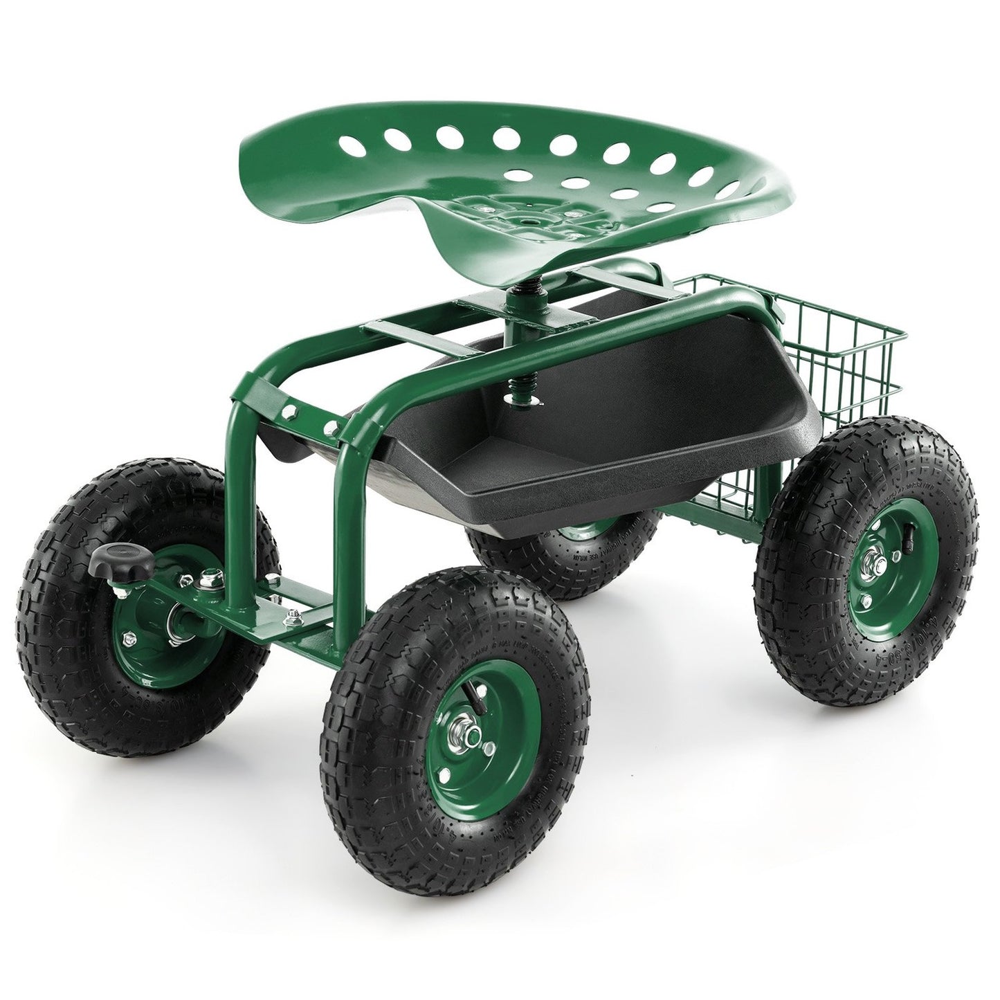 Adjustable Garden Seat with Storage & Rubber Tires
