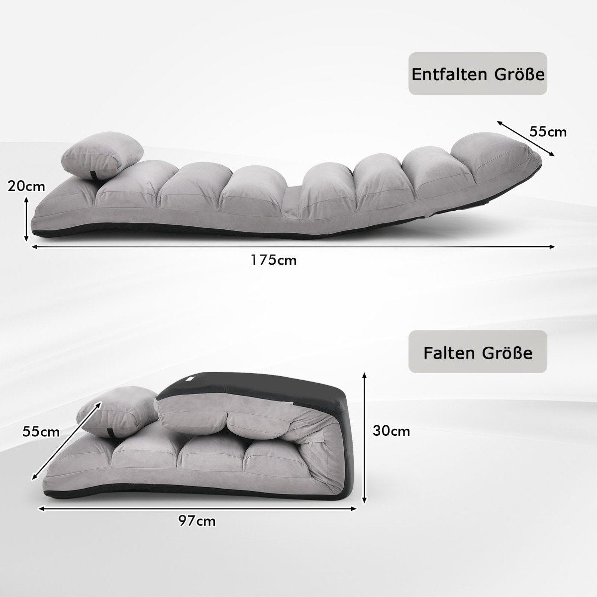 Adjustable Gray Recliner Chair – 175 x 55 x 20 cm, 5 Positions