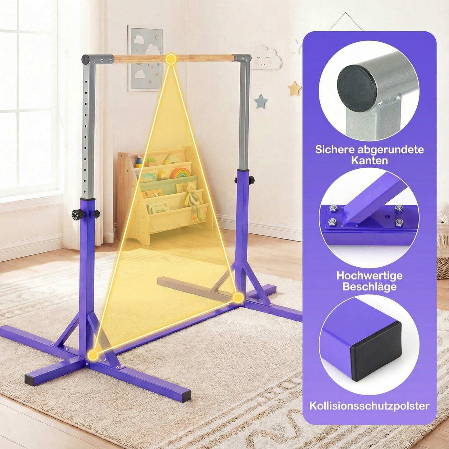 Adjustable Gymnastics Bar for Kids, 85-145 cm, Purple