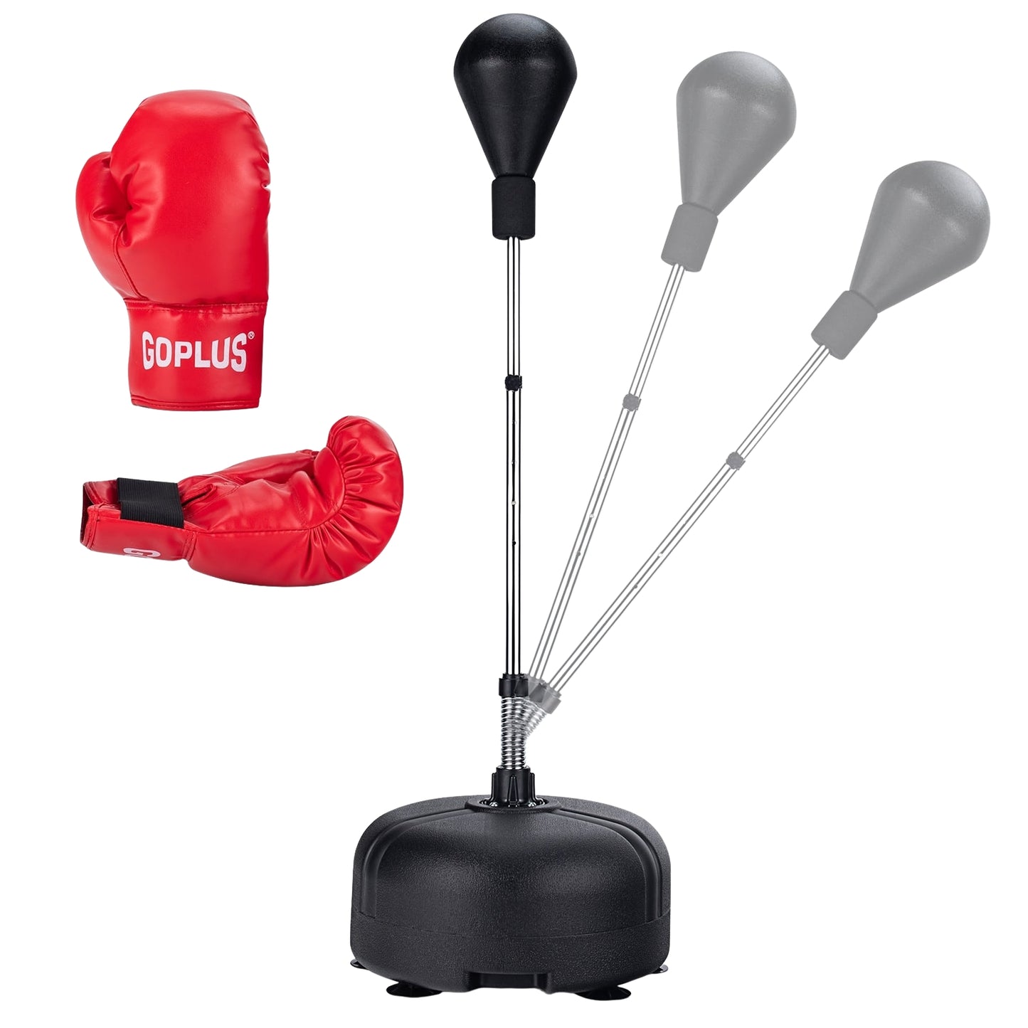 Adjustable Height Boxing Ball with Stand – Black, Includes Gloves