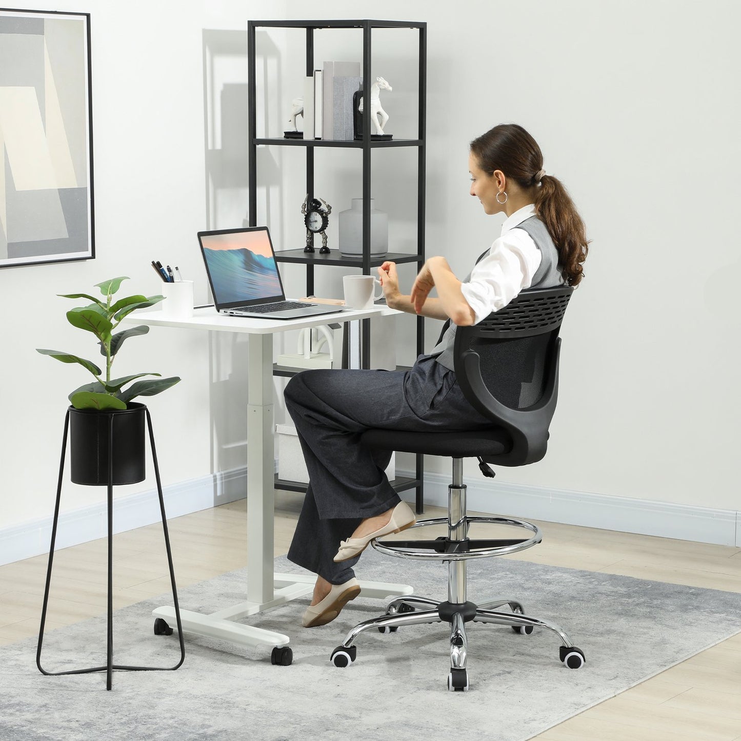 Adjustable Height Office Chair – Black, Padded, No Arms
