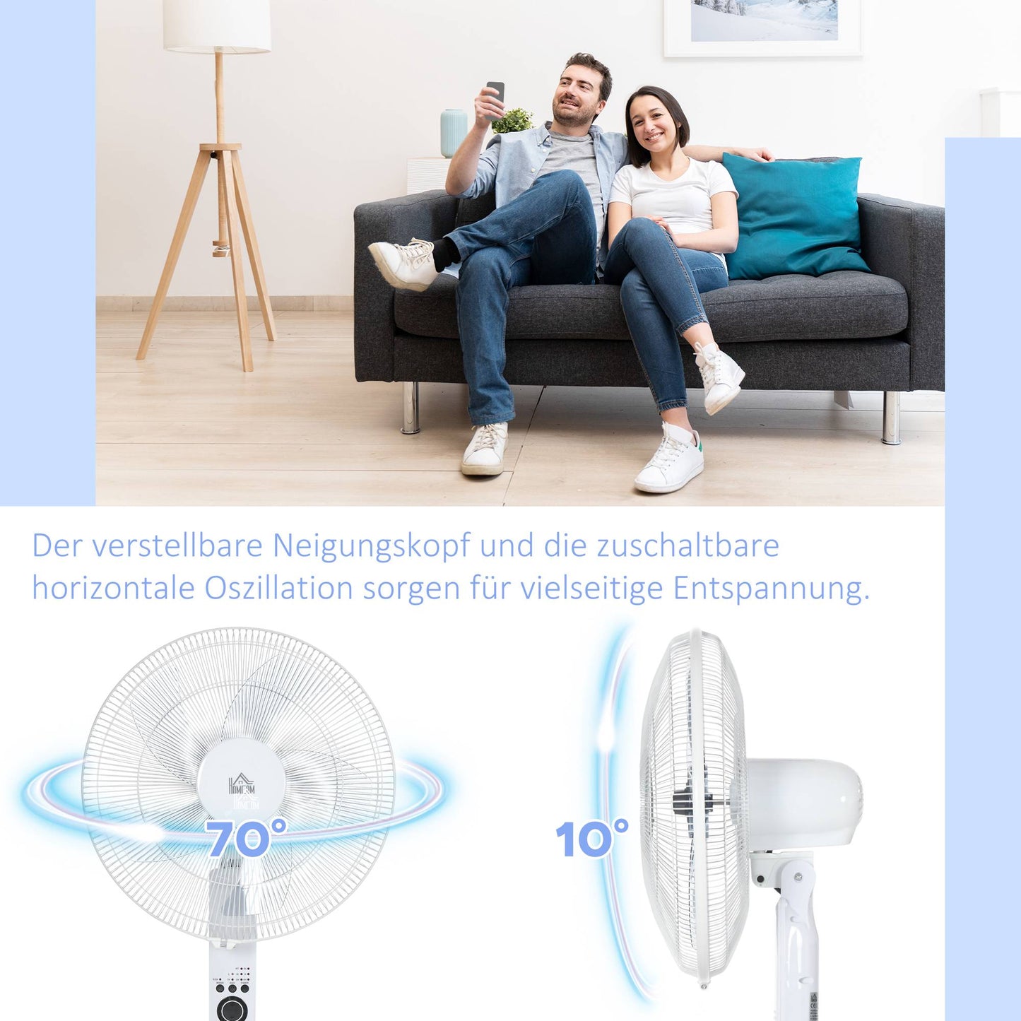 Adjustable Height Stand Fan with Remote, 3 Speeds, White