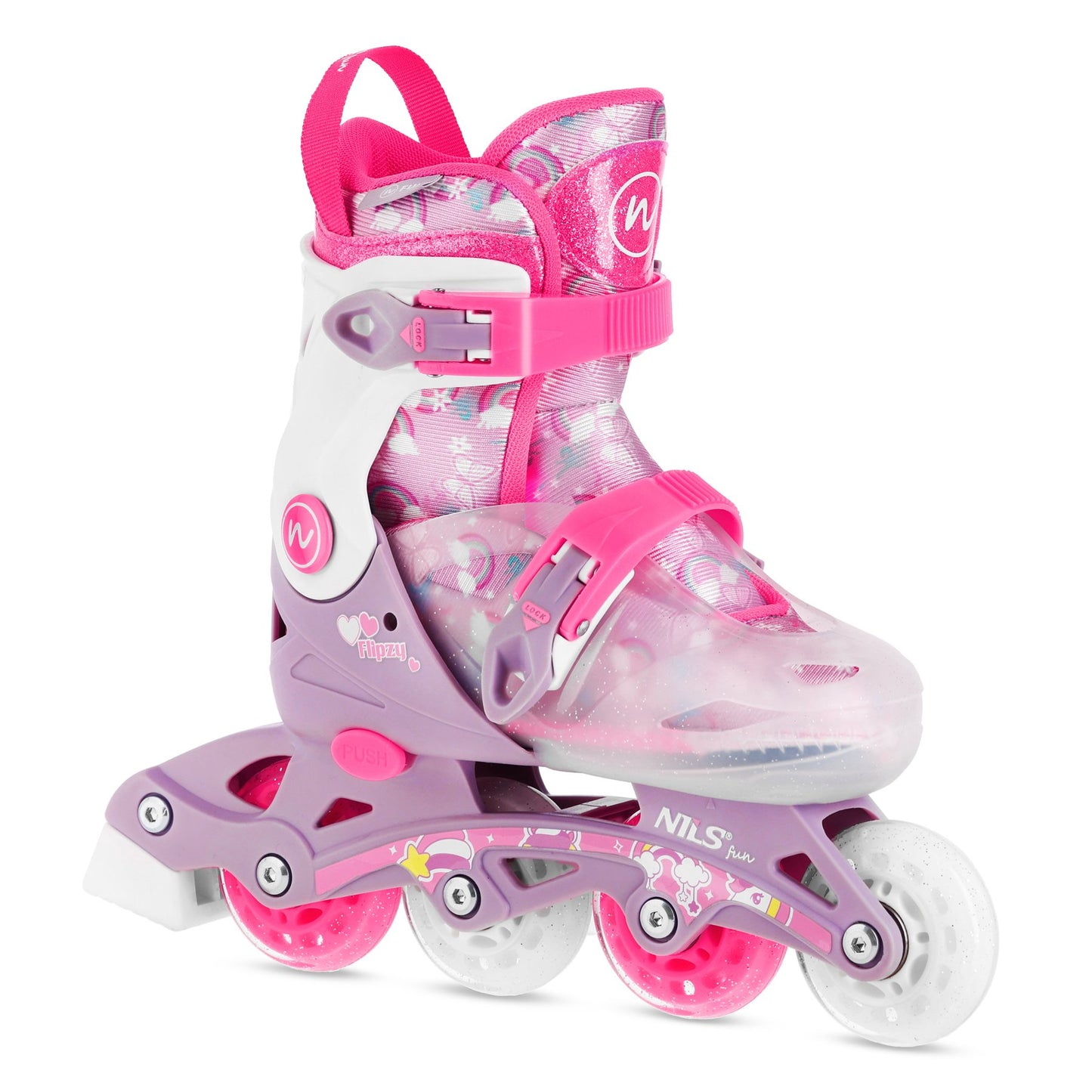 Adjustable Inline Skates, Pink, Size S (31-34), 2-in-1 Function