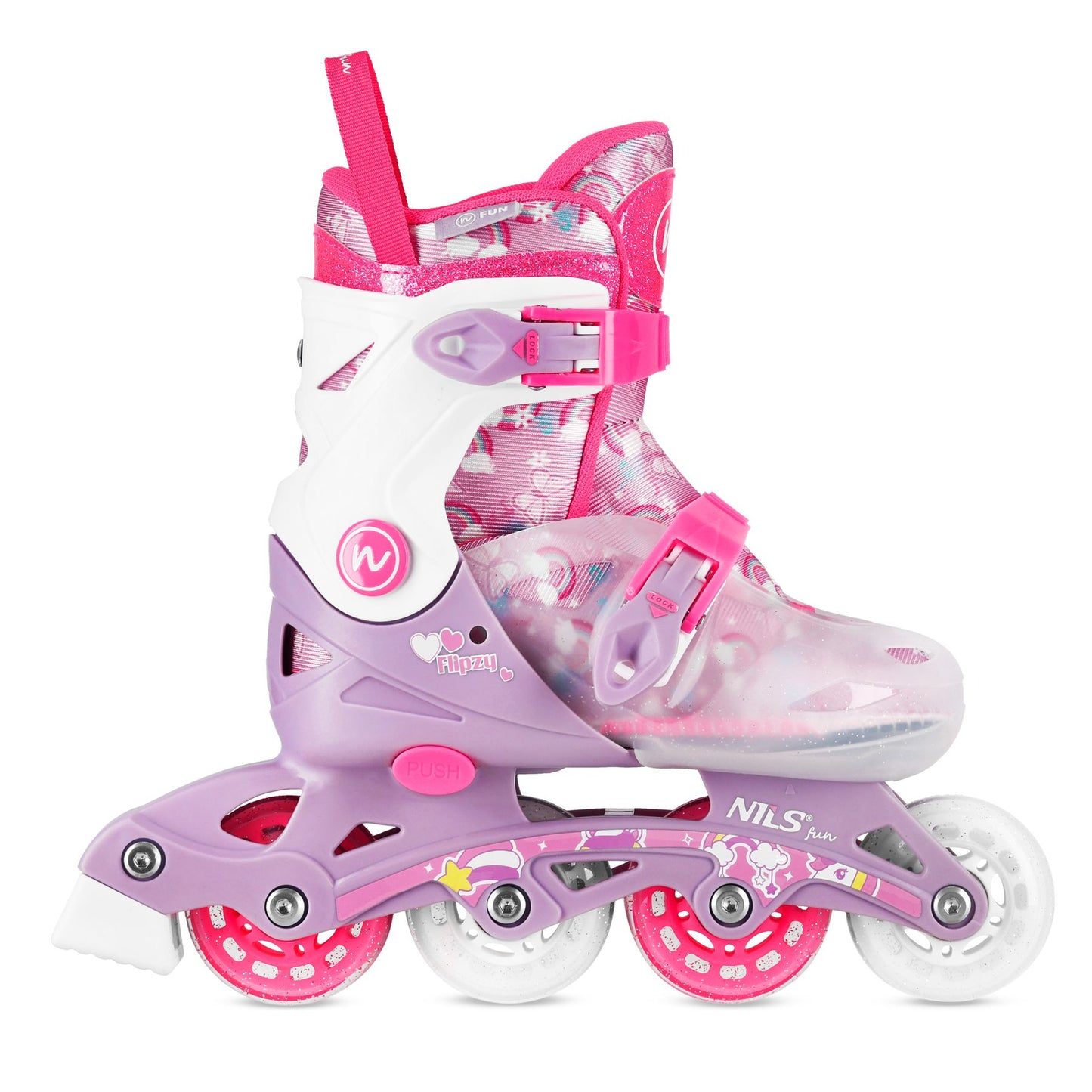 Adjustable Inline Skates, Pink, Size S (31-34), 2-in-1 Function