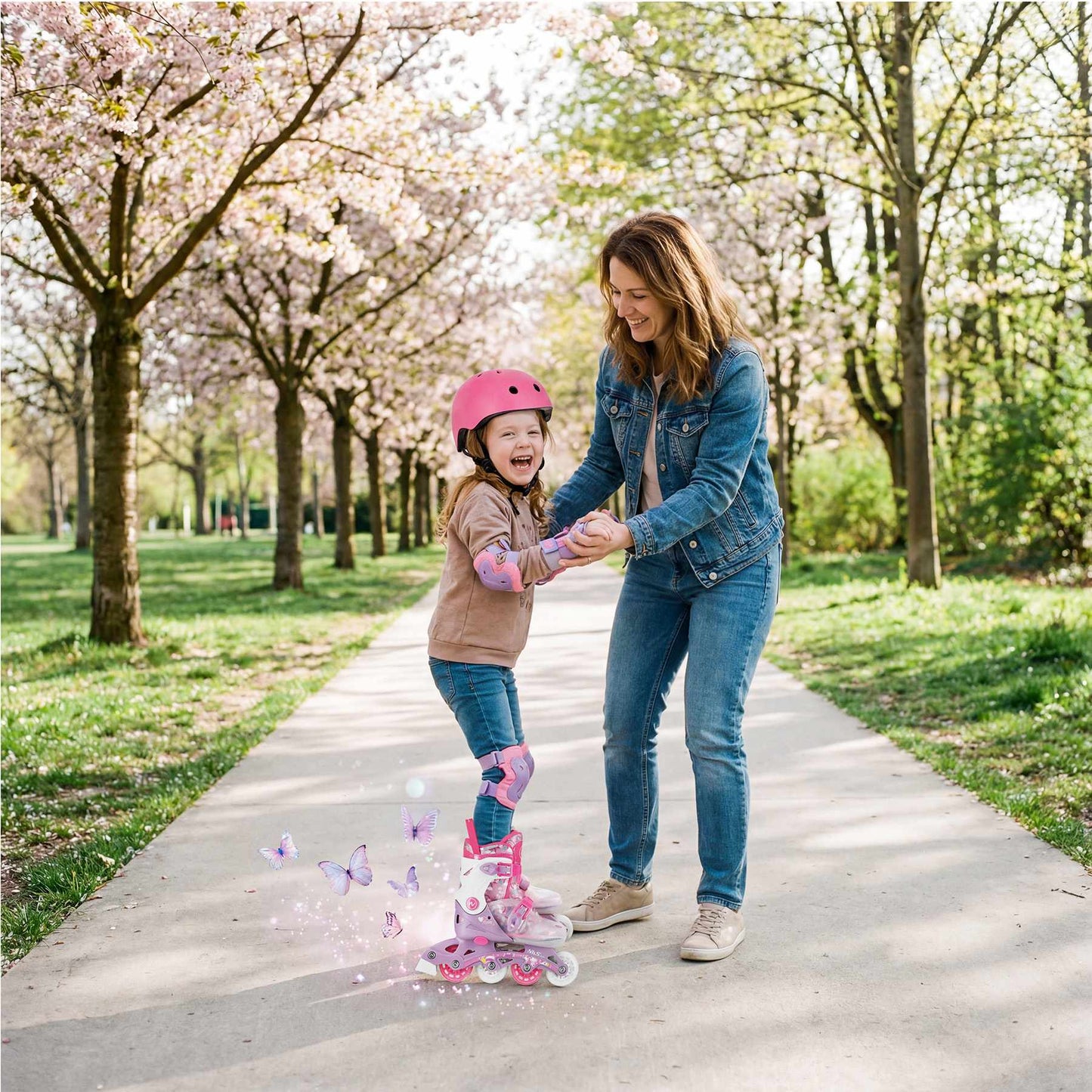 Adjustable Inline Skates, Pink, Size S (31-34), 2-in-1 Function
