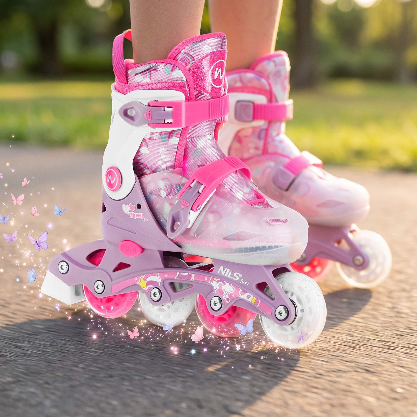 Adjustable Inline Skates, Pink, Size XS (27-30), 2-in-1
