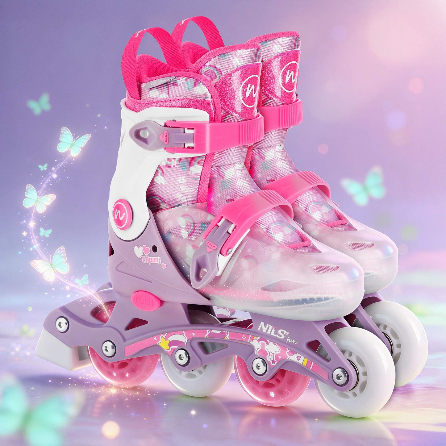 Adjustable Inline Skates, Pink, Size XS (27-30), 2-in-1