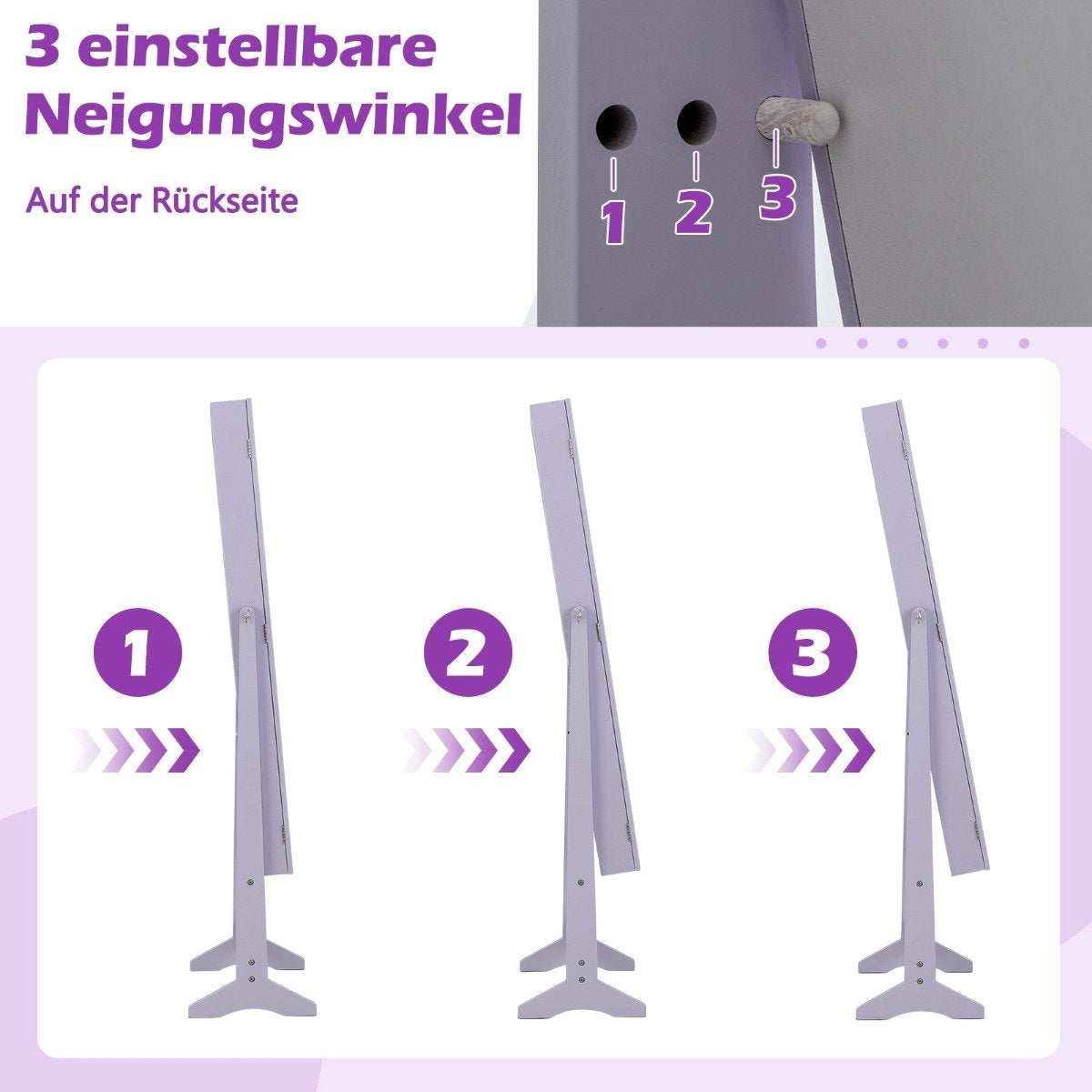 Adjustable Jewelry Cabinet with Full-Length Mirror, Purple