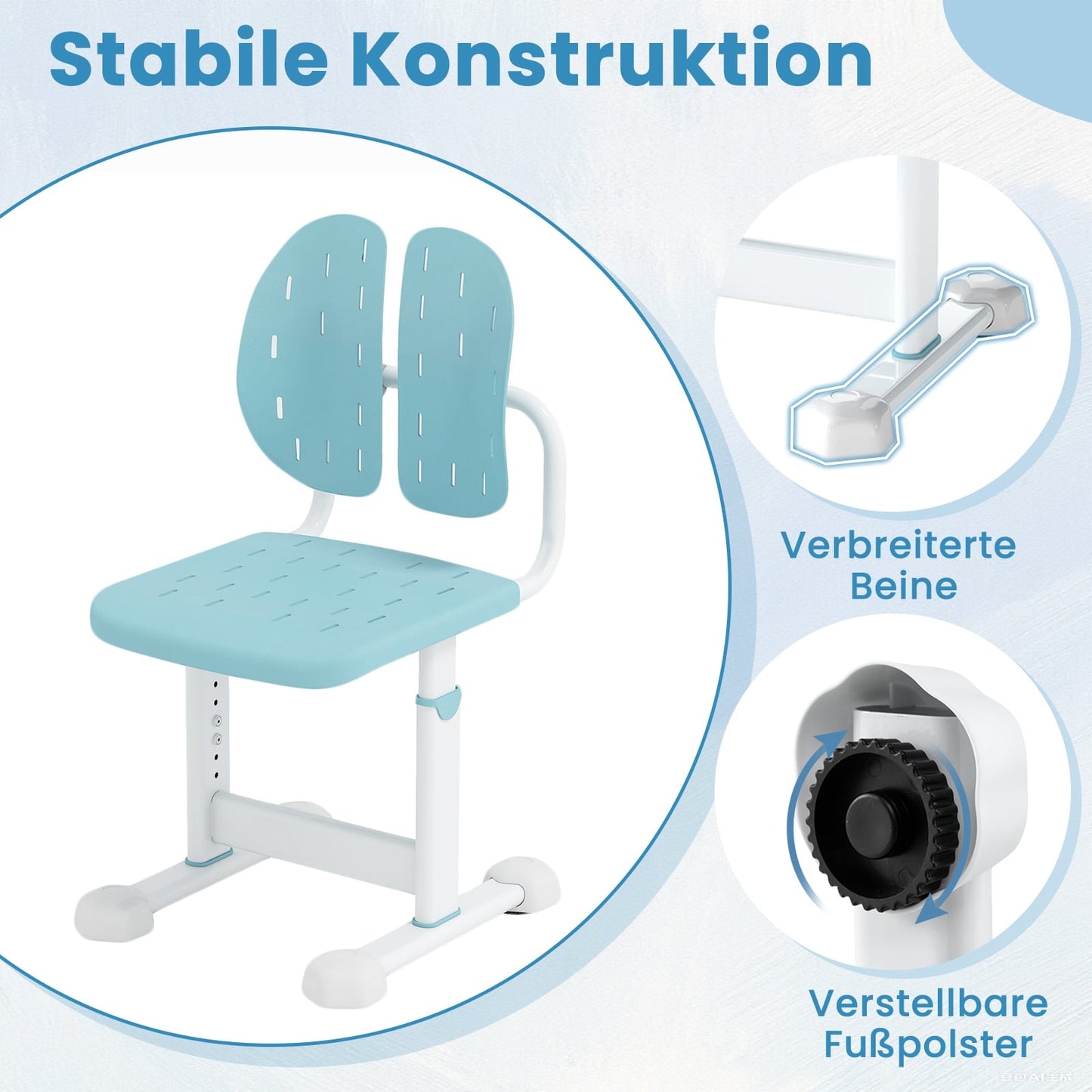 Adjustable Kids Desk Chair with Double Backrest, Blue