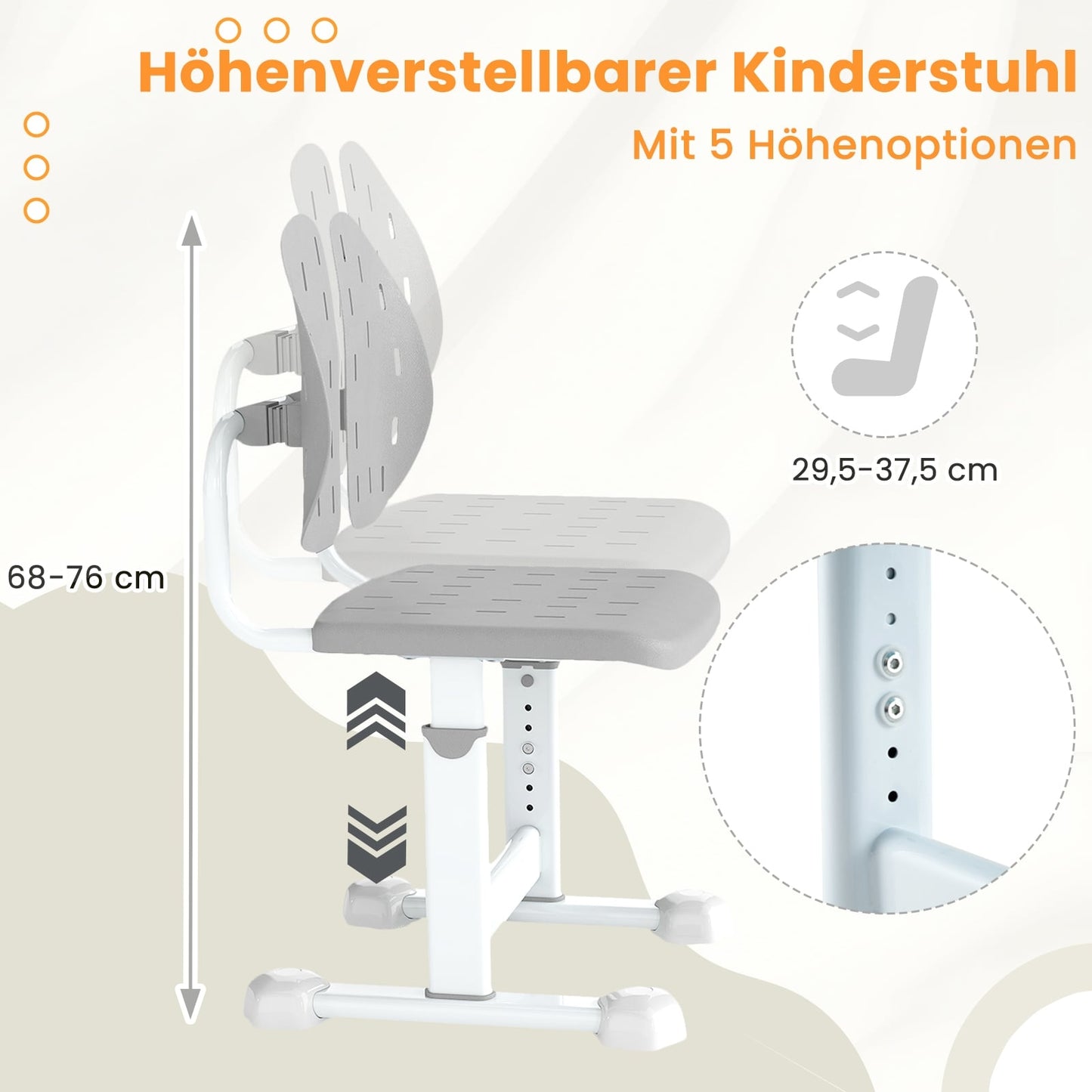 Adjustable Kids Desk Chair with Dual Backrest, Gray