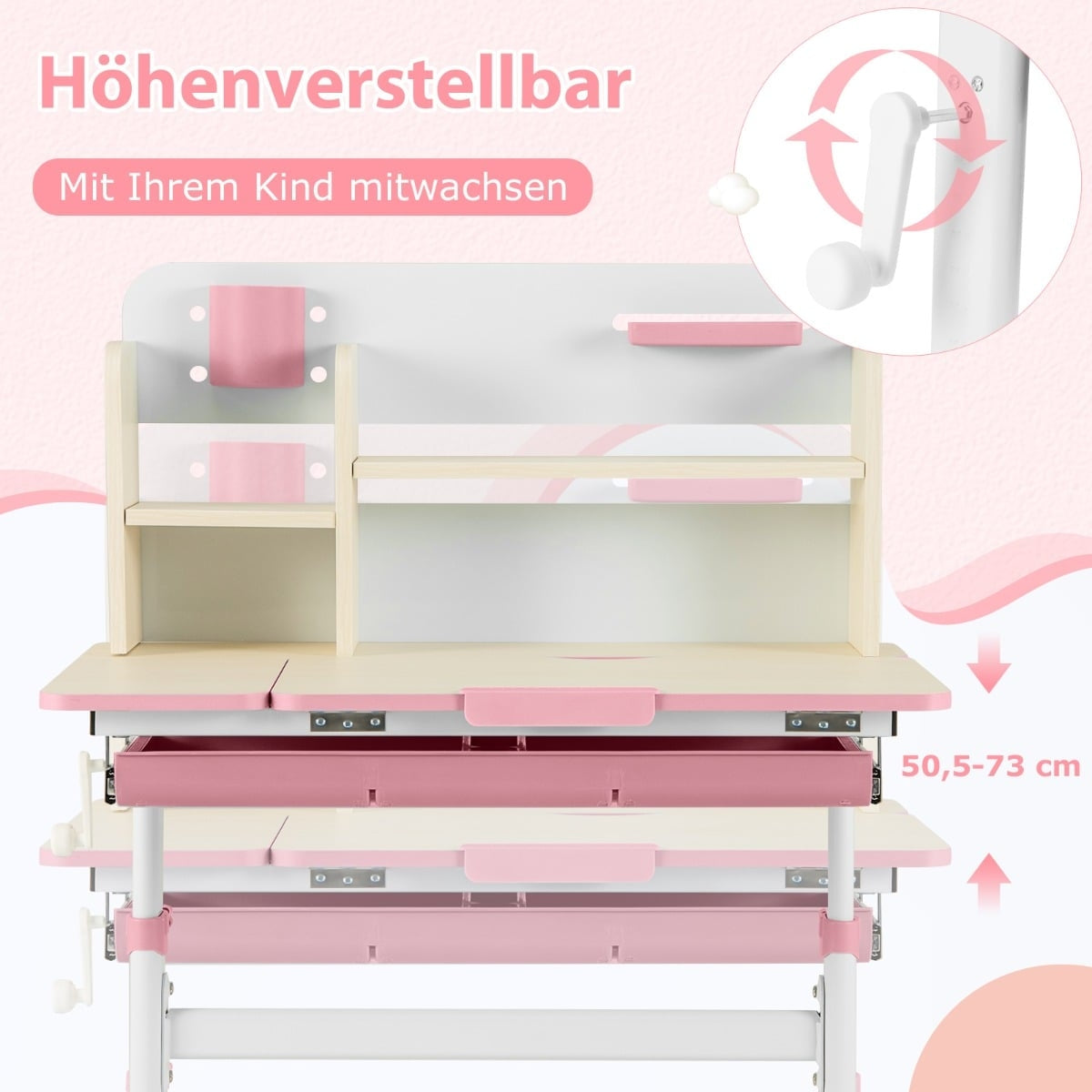 Adjustable Kids Desk with Tilt Top, Shelves & Drawer