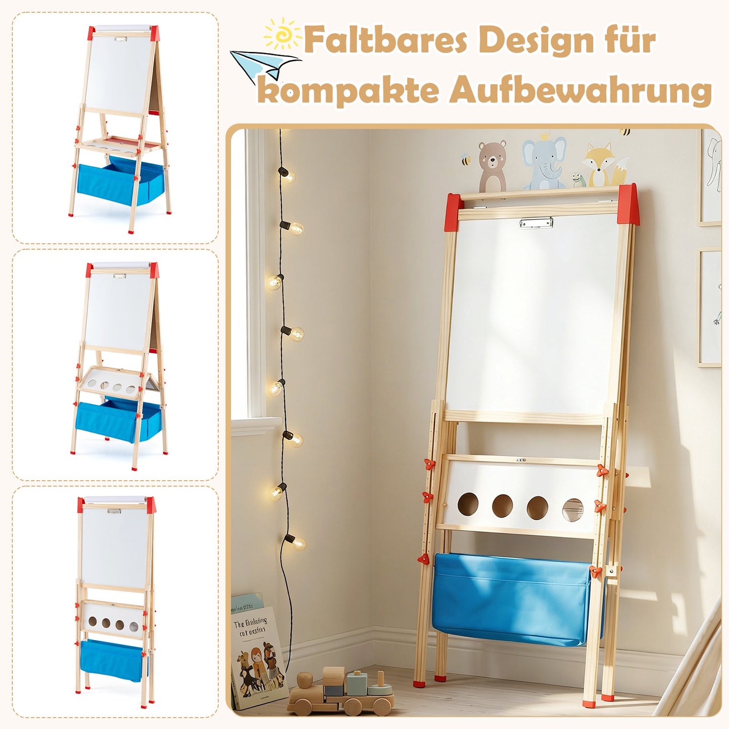 Adjustable Kids Easel with Magnetic Board & Chalkboard
