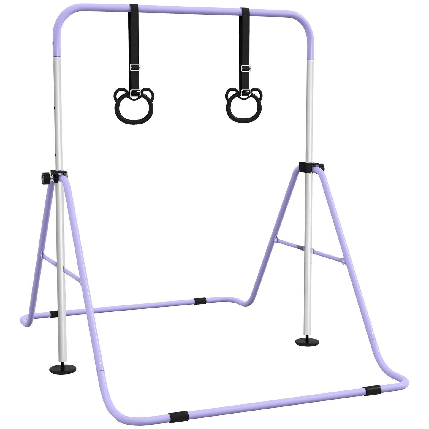 Adjustable Kids Gymnastics Bar with Rings, Foldable Steel Frame