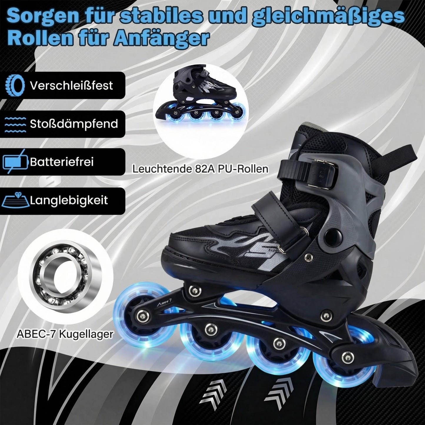 Adjustable Kids Inline Skates with Light-Up Wheels, Size 30-33