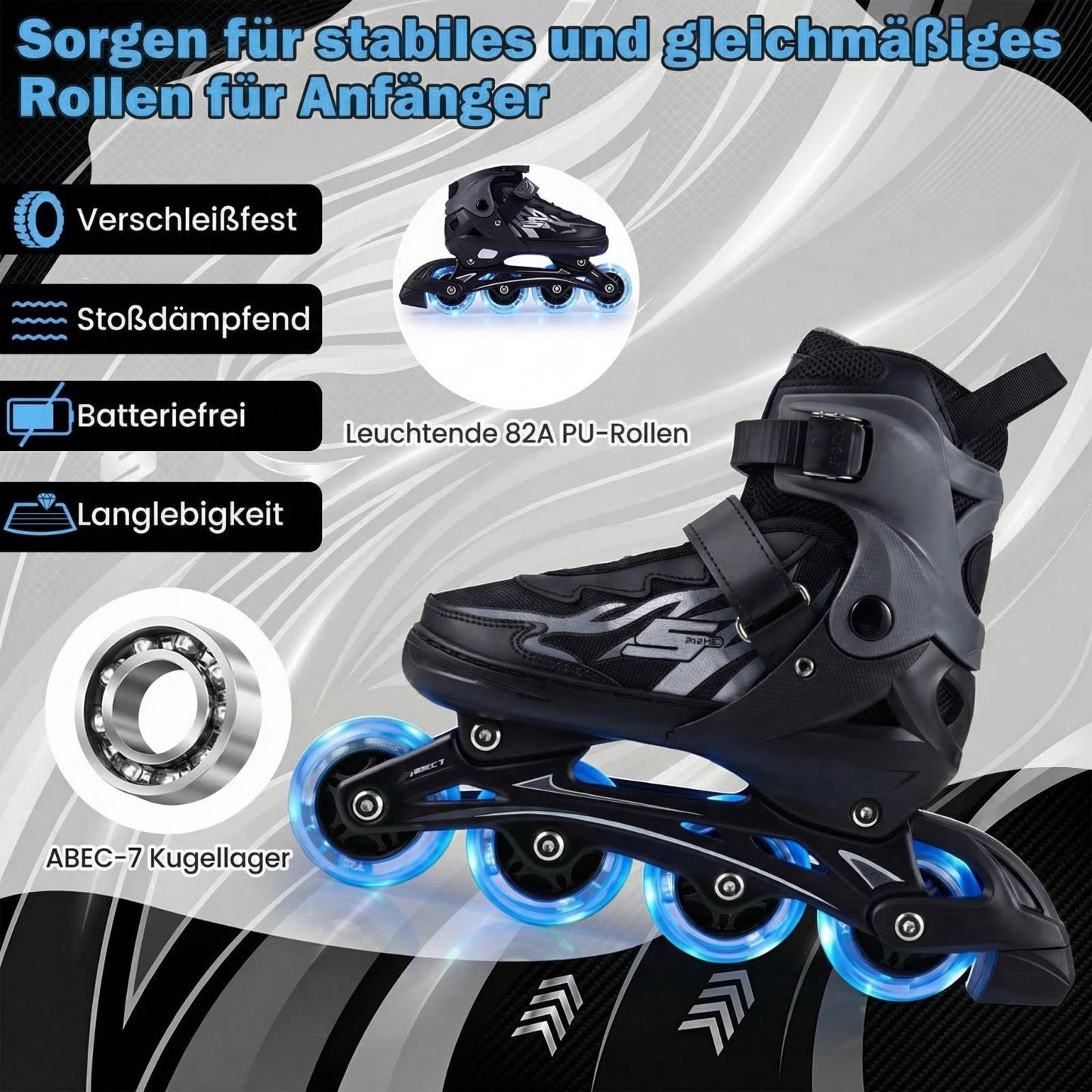 Adjustable Kids Inline Skates with Light-Up Wheels, Size 38-41