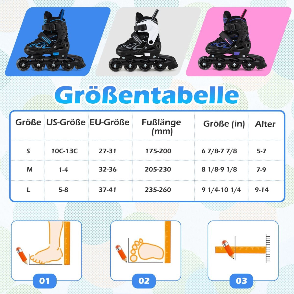 Adjustable Kids Inline Skates with Light-Up Wheels, Size M (EU 32-36)