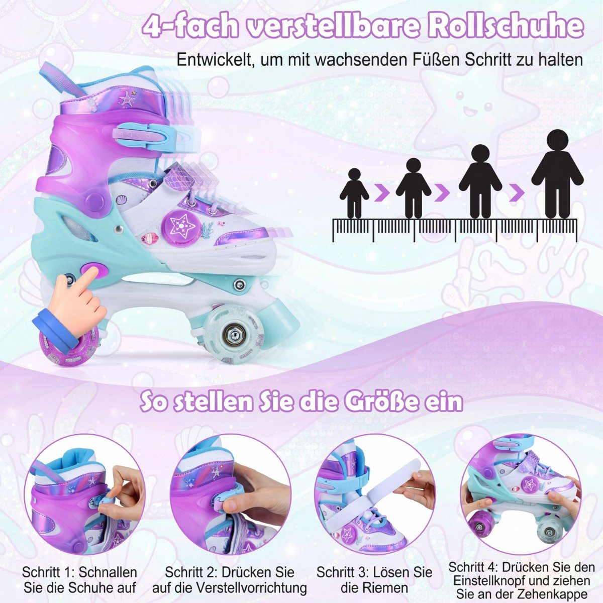 Adjustable Kids Quad Skates with Light-Up Wheels, EU 27-31