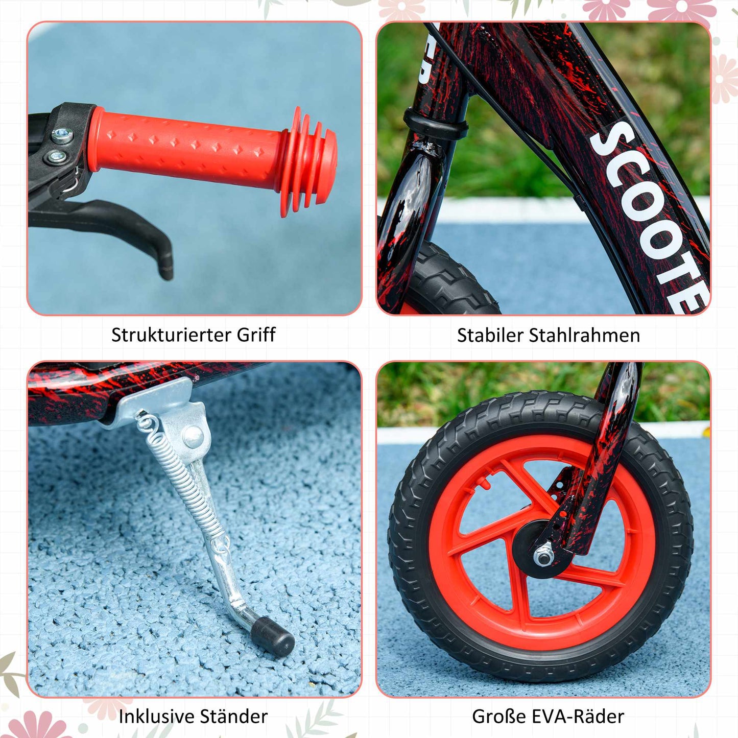 Adjustable Kids Scooter, 2 Wheels, Brake, 50kg Capacity, Red