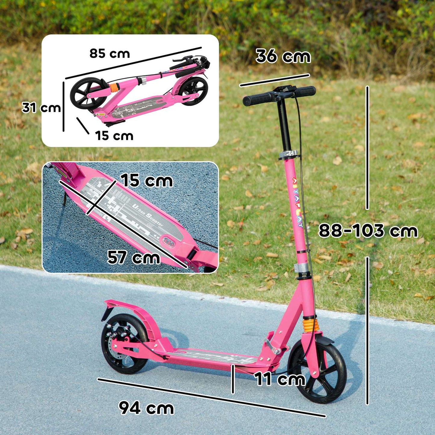 Adjustable Kids Scooter with Brakes, Pink, Ages 6-12