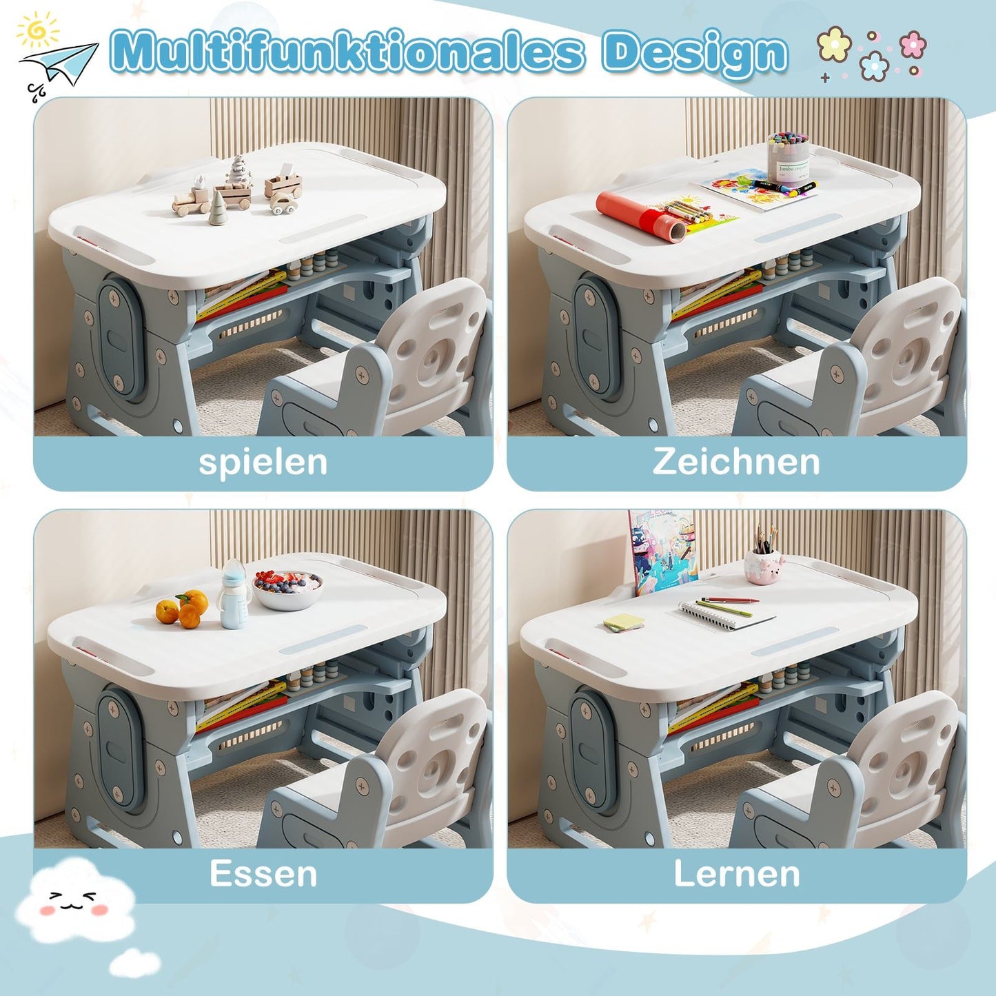 Adjustable Kids Table & Chair Set with Tilt Whiteboard