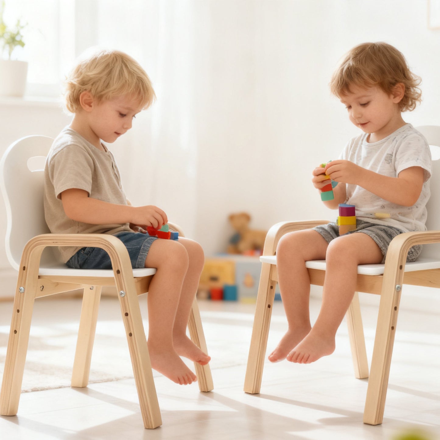 Adjustable Kids Wooden Chair Set, Non-Slip Pads, Ages 3-15