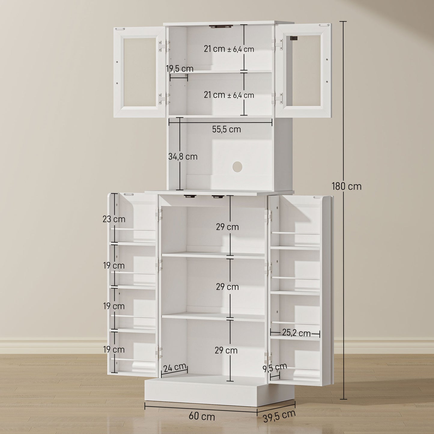 Adjustable Kitchen Cabinet, MDF, Acrylic Doors, White