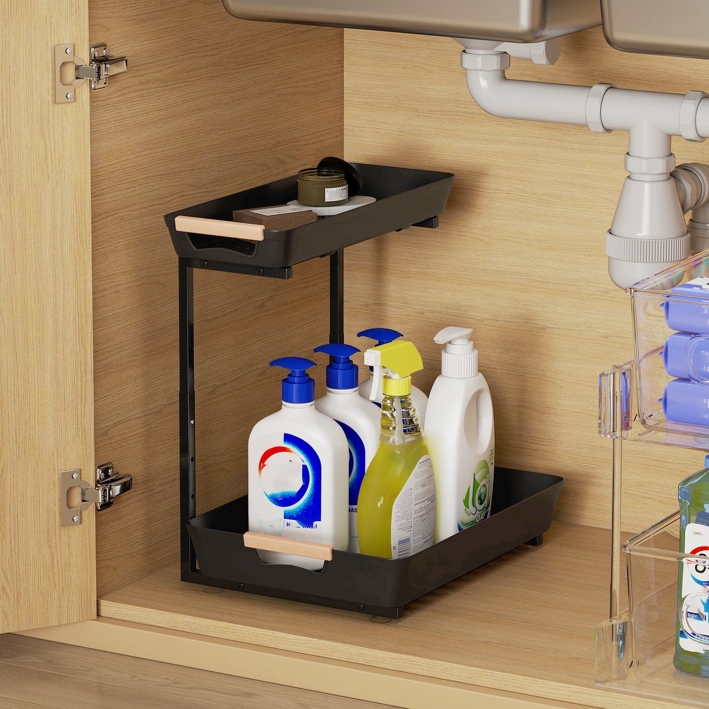 Adjustable Kitchen Shelf with 2 Baskets, 40 x 30 x 33.5-42 cm