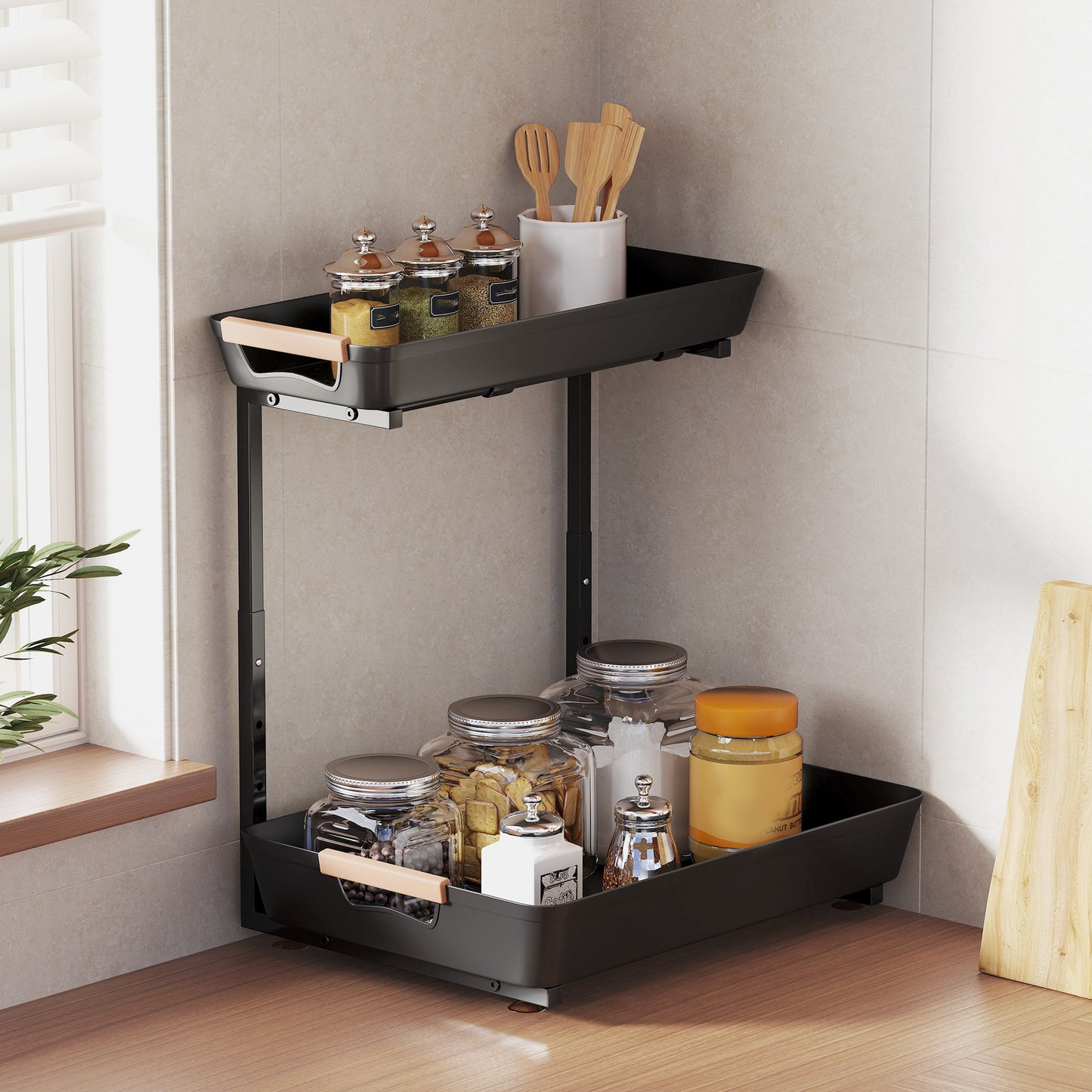 Adjustable Kitchen Shelf with 2 Baskets, 40 x 30 x 33.5-42 cm