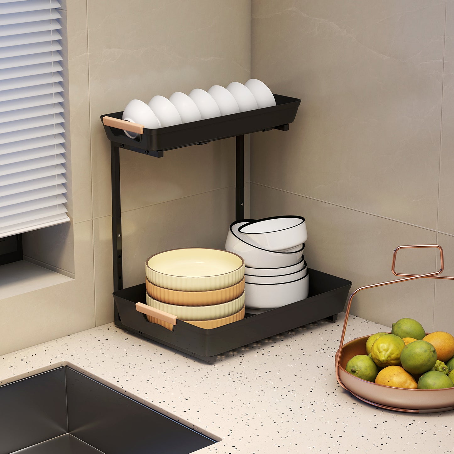 Adjustable Kitchen Shelf with 2 Baskets, 40 x 30 x 33.5-42 cm