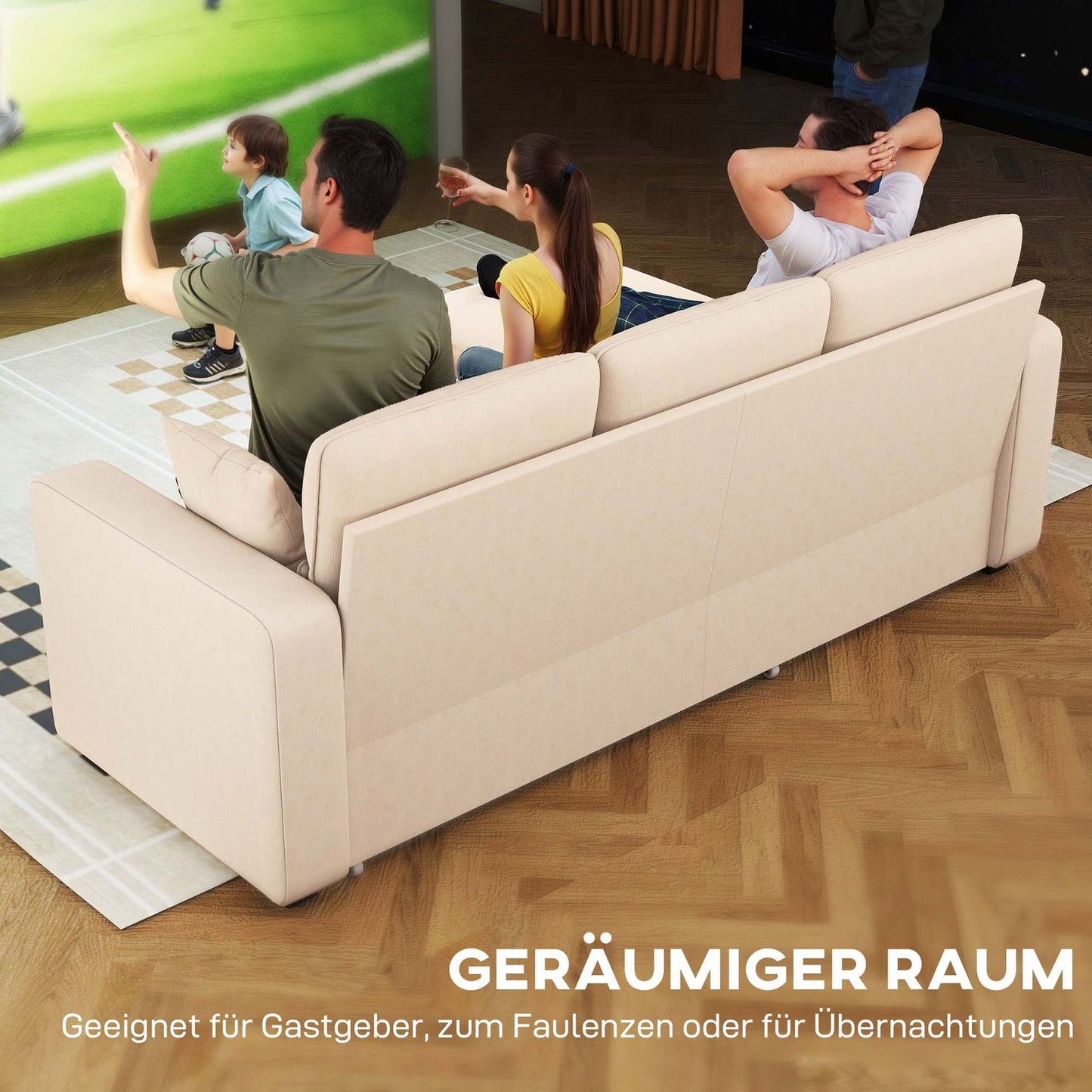Adjustable L-Shaped Sofa Bed with Storage, Beige