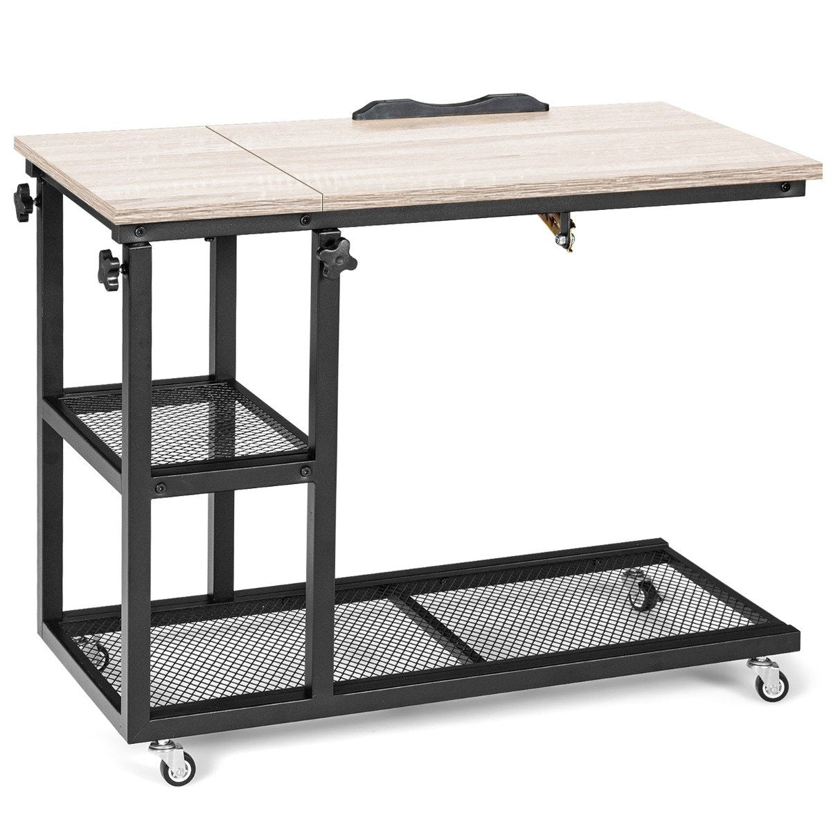 Adjustable Laptop Table with Storage, Tilting Top, 80x40 cm