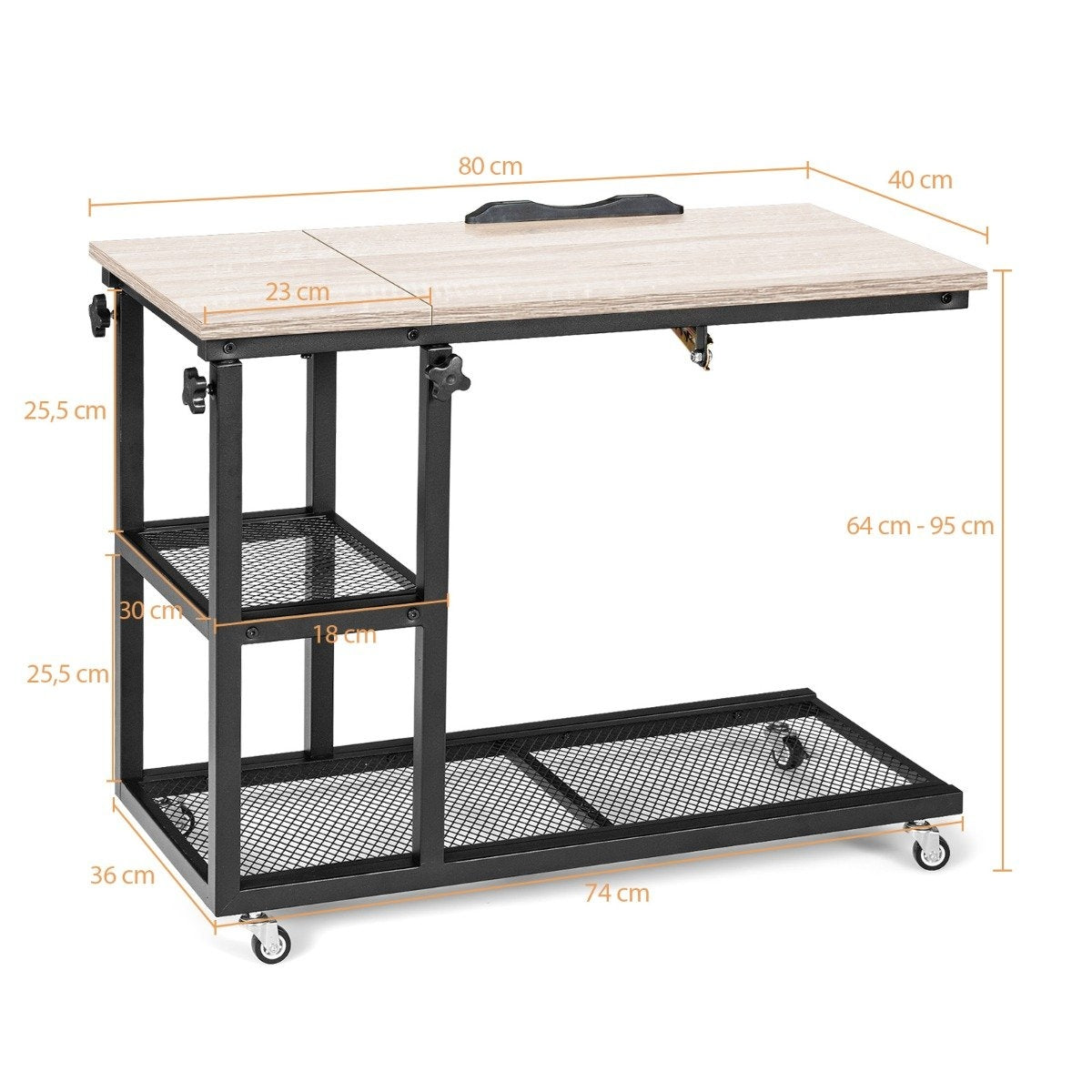 Adjustable Laptop Table with Storage, Tilting Top, 80x40 cm