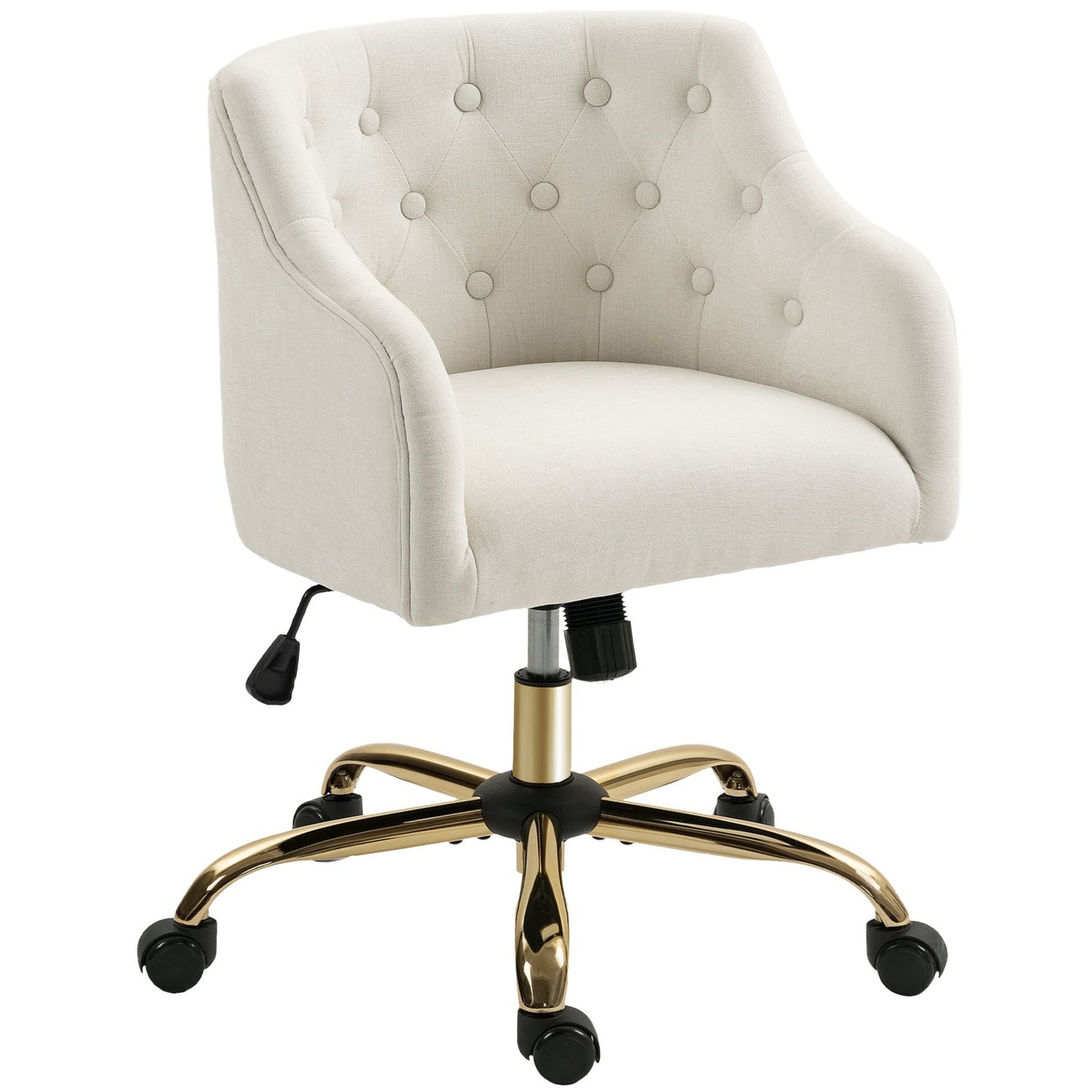 Adjustable Linen-Style Office Chair, Beige with Gold Legs