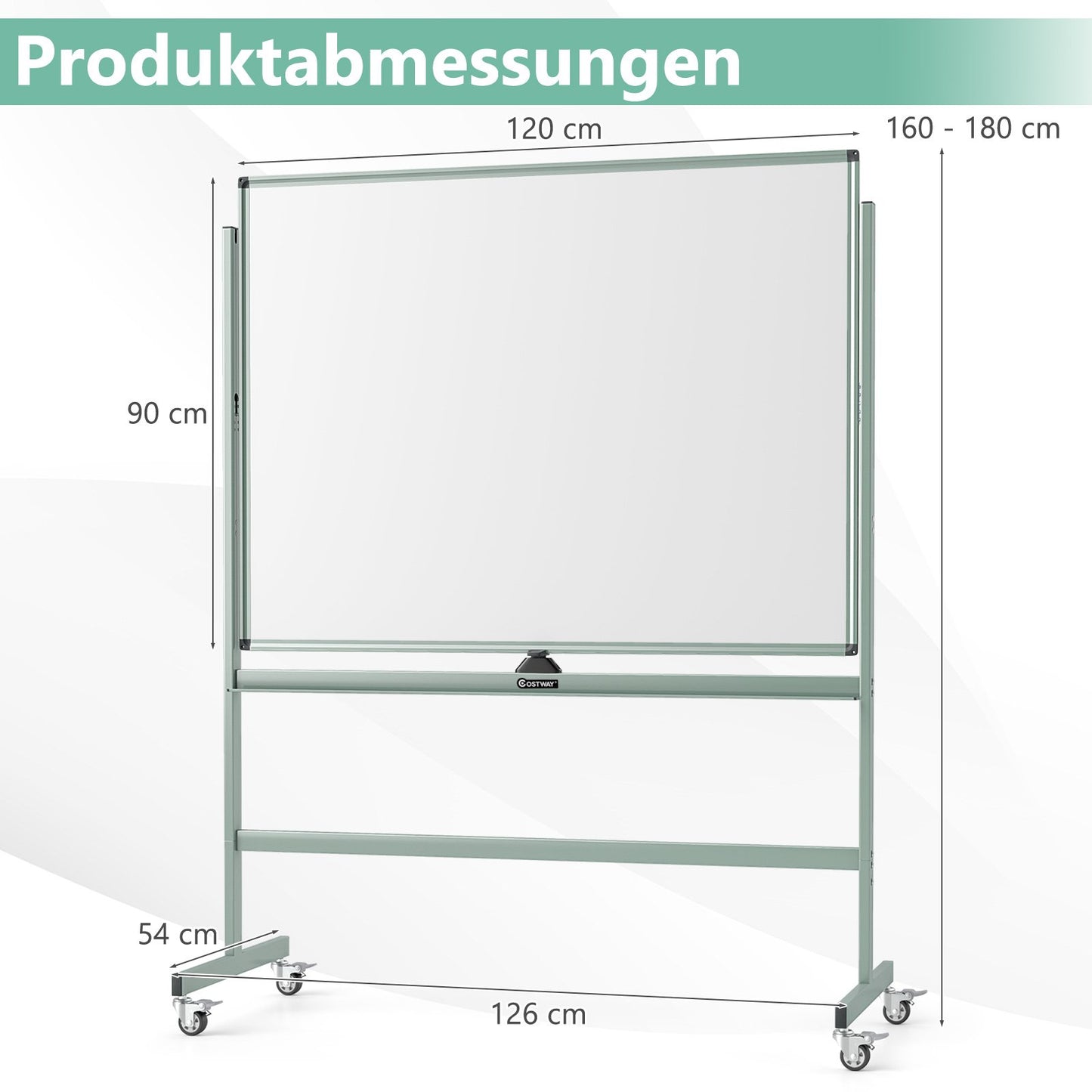 Adjustable Magnetic Double-Sided Mobile Whiteboard with Wheels