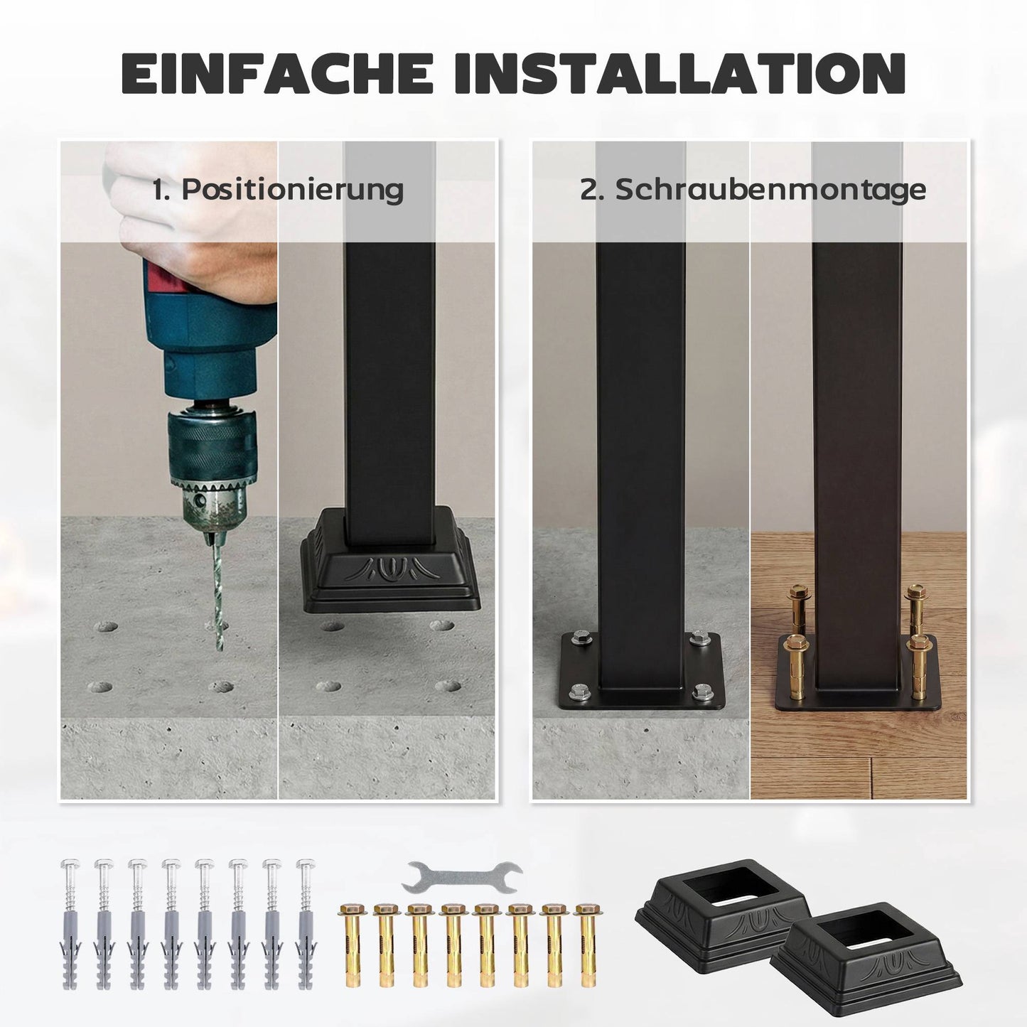 Adjustable Metal Stair Handrail, Black, 0-45 Angle, 1-3 Steps