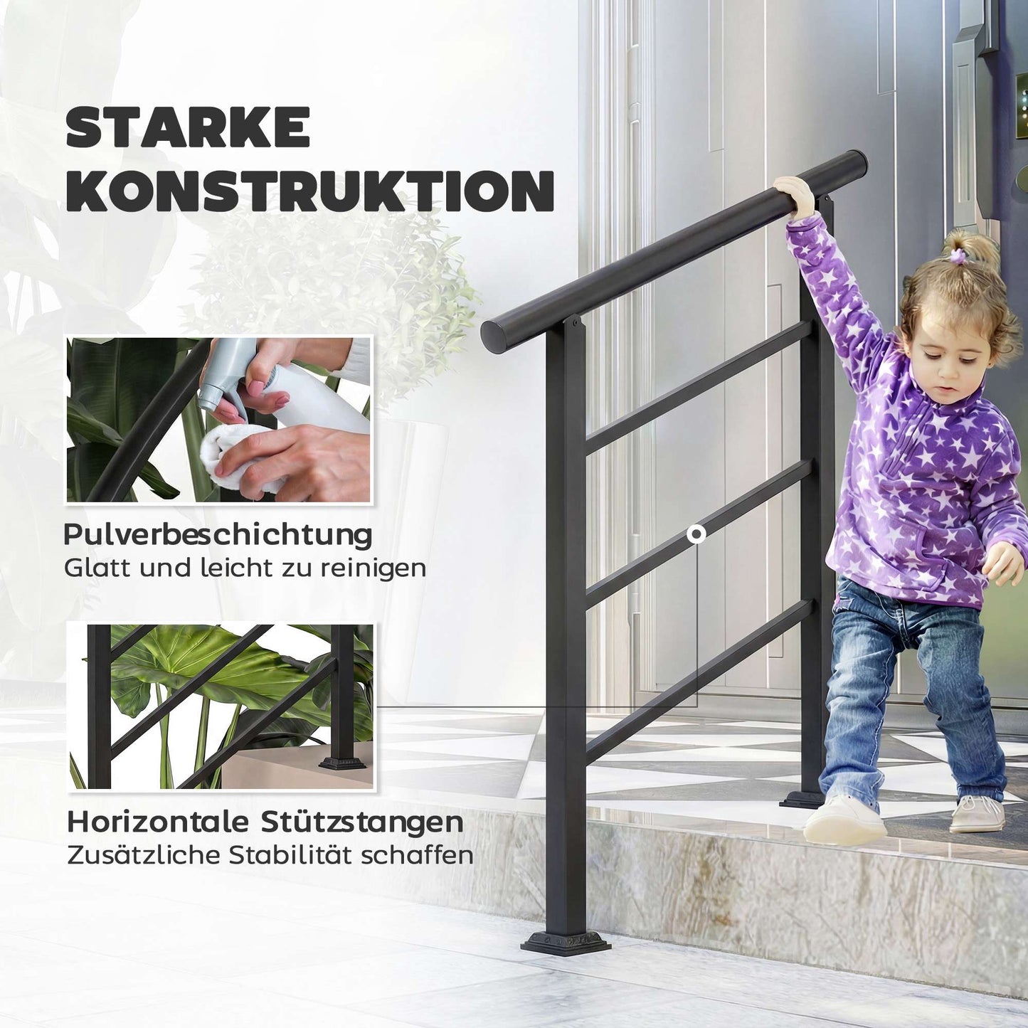 Adjustable Metal Stair Handrail, Black, 0-45 Angle, 1-3 Steps
