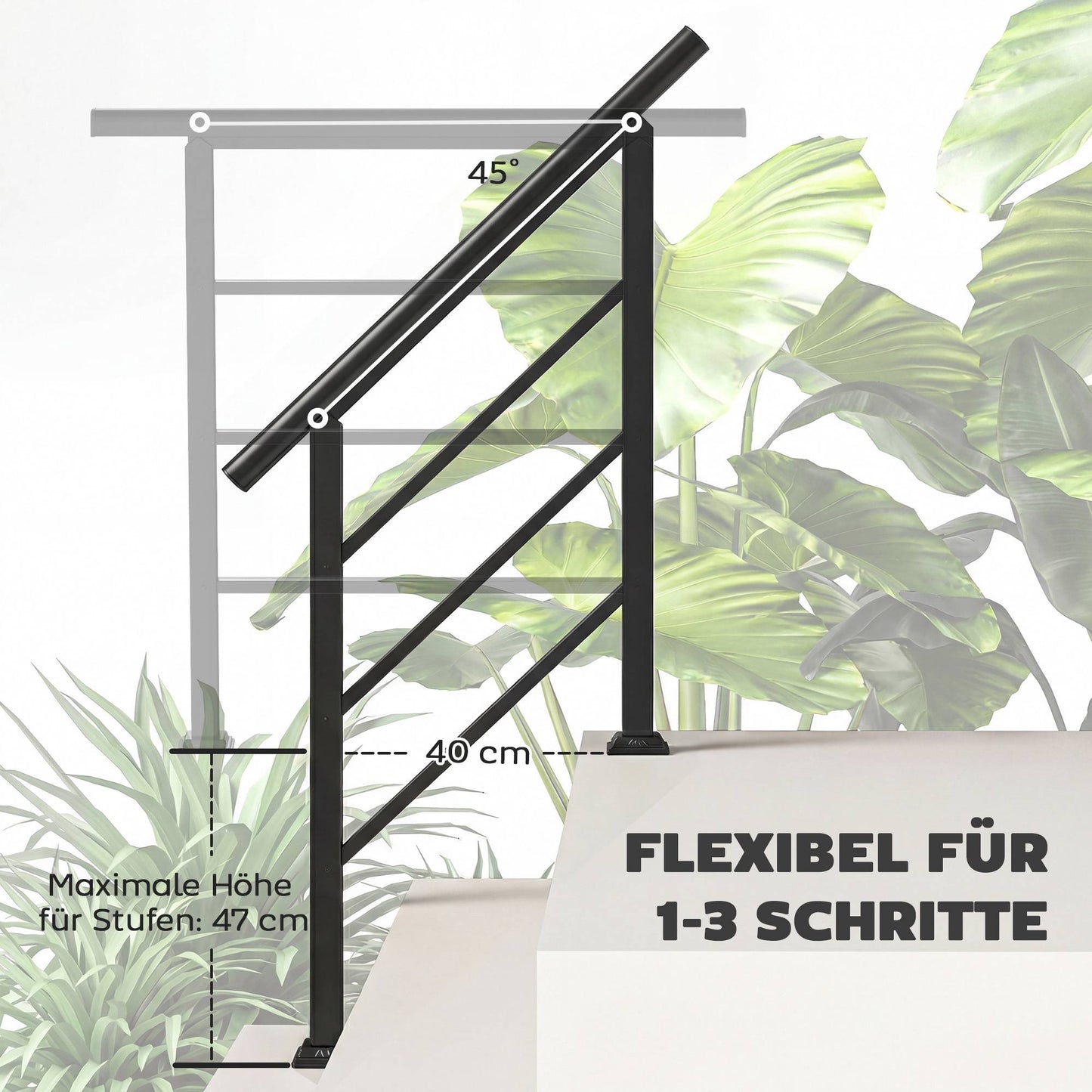 Adjustable Metal Stair Handrail, Black, 0-45 Angle, 1-3 Steps