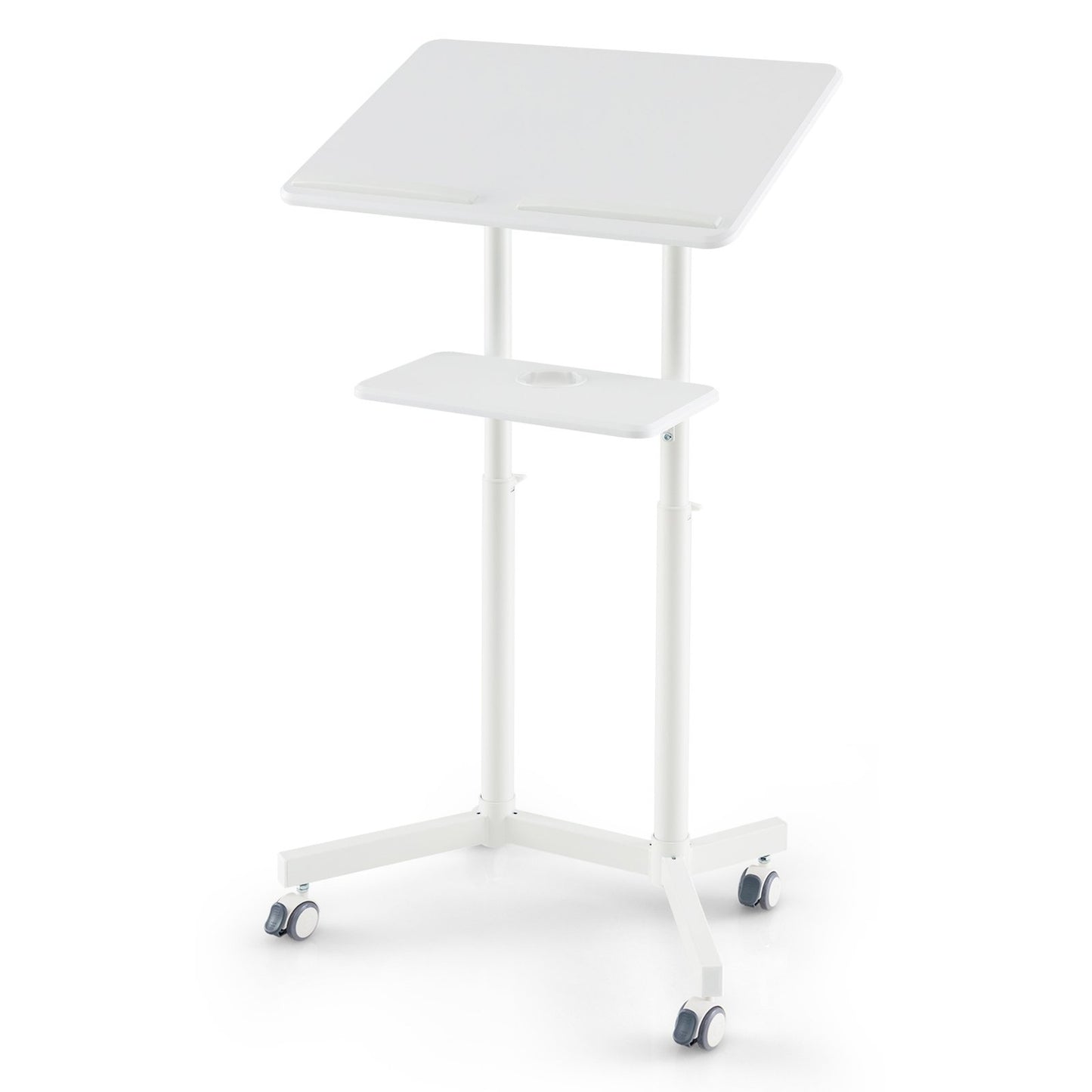 Adjustable Mobile Podium with Tilt Top and Storage