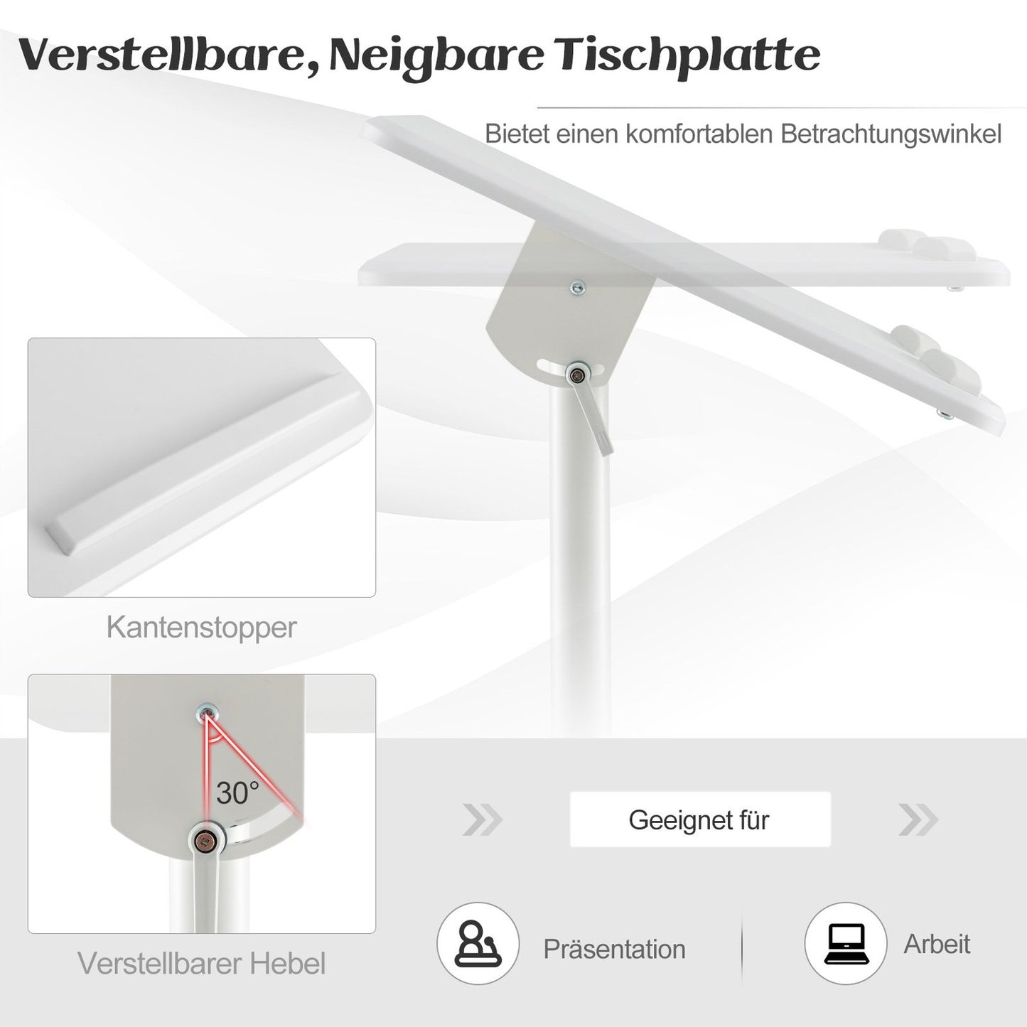 Adjustable Mobile Podium with Tilt Top and Storage