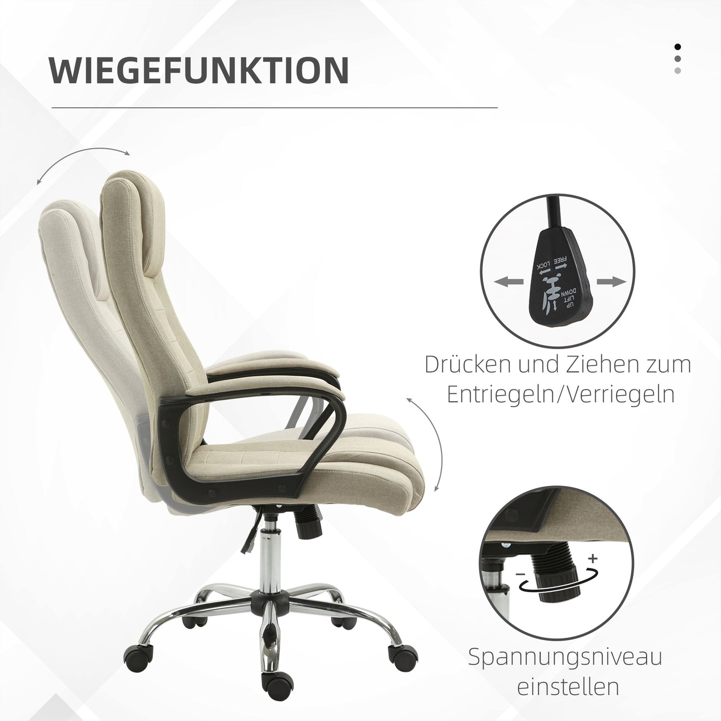 Adjustable Office Chair, Linen Look, Beige, Swivel, 5 Wheels