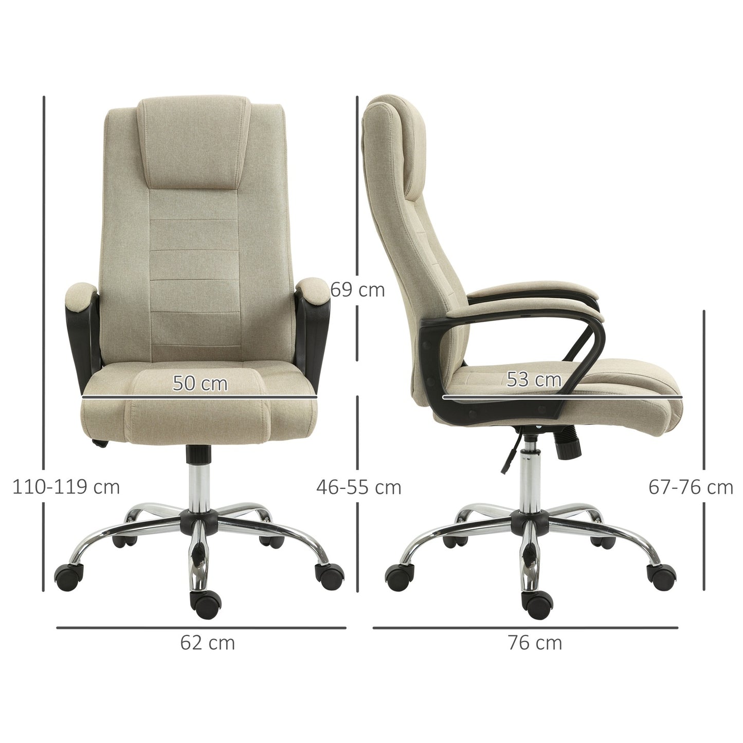 Adjustable Office Chair, Linen Look, Beige, Swivel, 5 Wheels