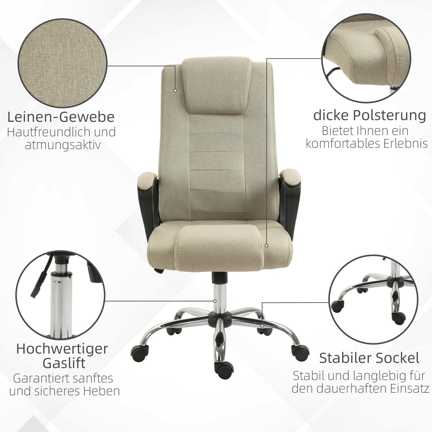 Adjustable Office Chair, Linen Look, Beige, Swivel, 5 Wheels