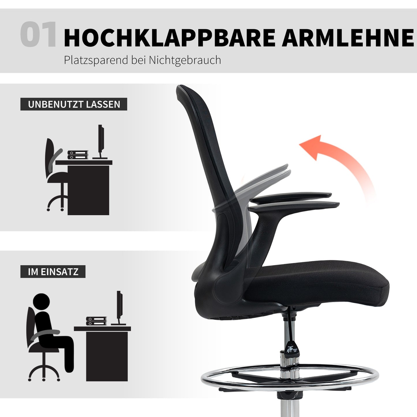 Adjustable Office Chair with Footrest, Lumbar Support, Black